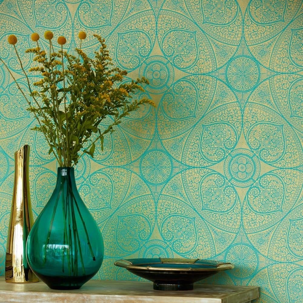 Eijffinger Yasmin Wallpaper Paper 341752 Qualita 'TNT GREEN AND GOLD Slightly Polished