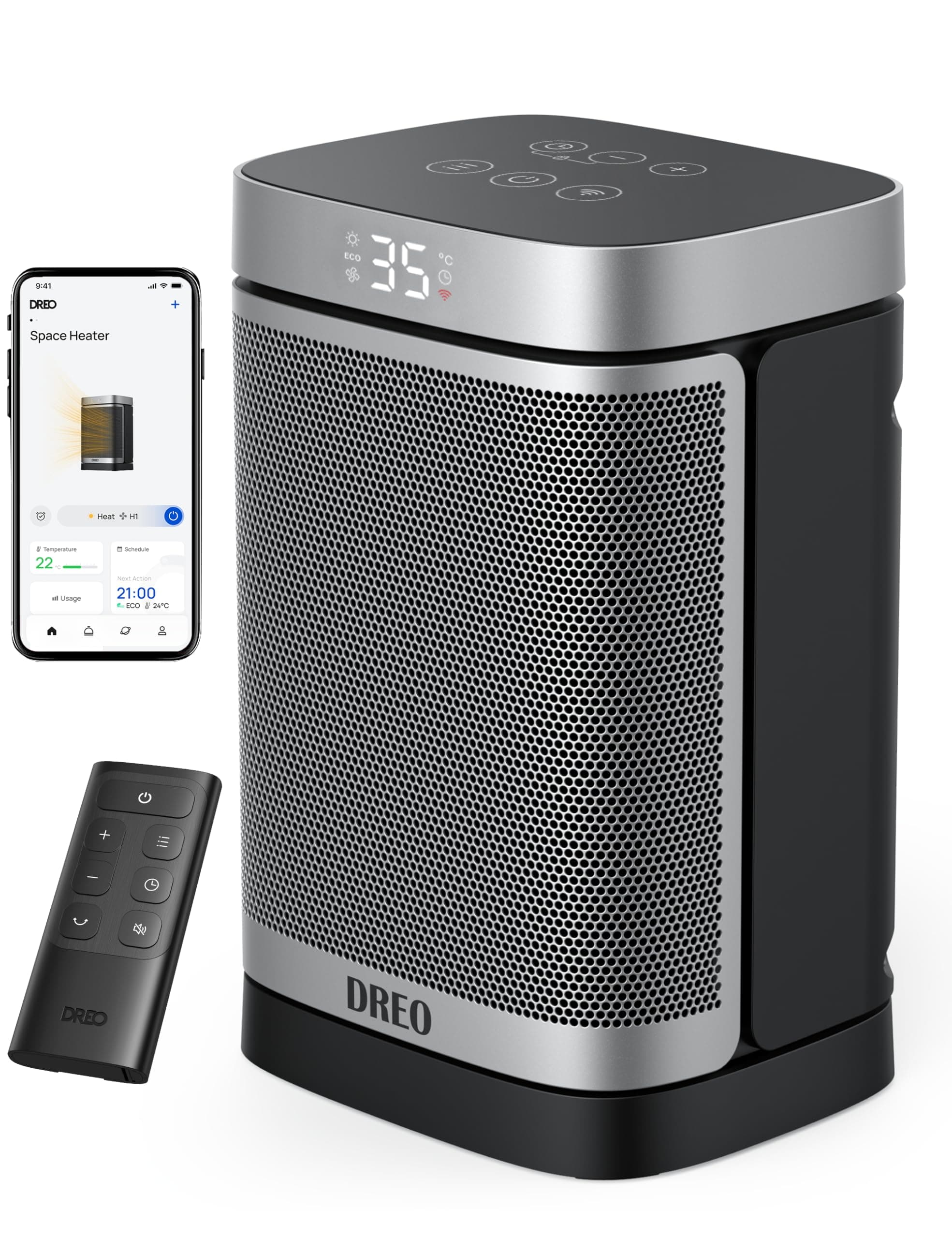 Dreo 1500W Smart Space Heaters for Indoor Use, Portable Heater with 70°Oscillation, WiFi Alexa & Google Assistant Electric Heater, with Thermostat & Remote, Safety Small Heater for Office Home