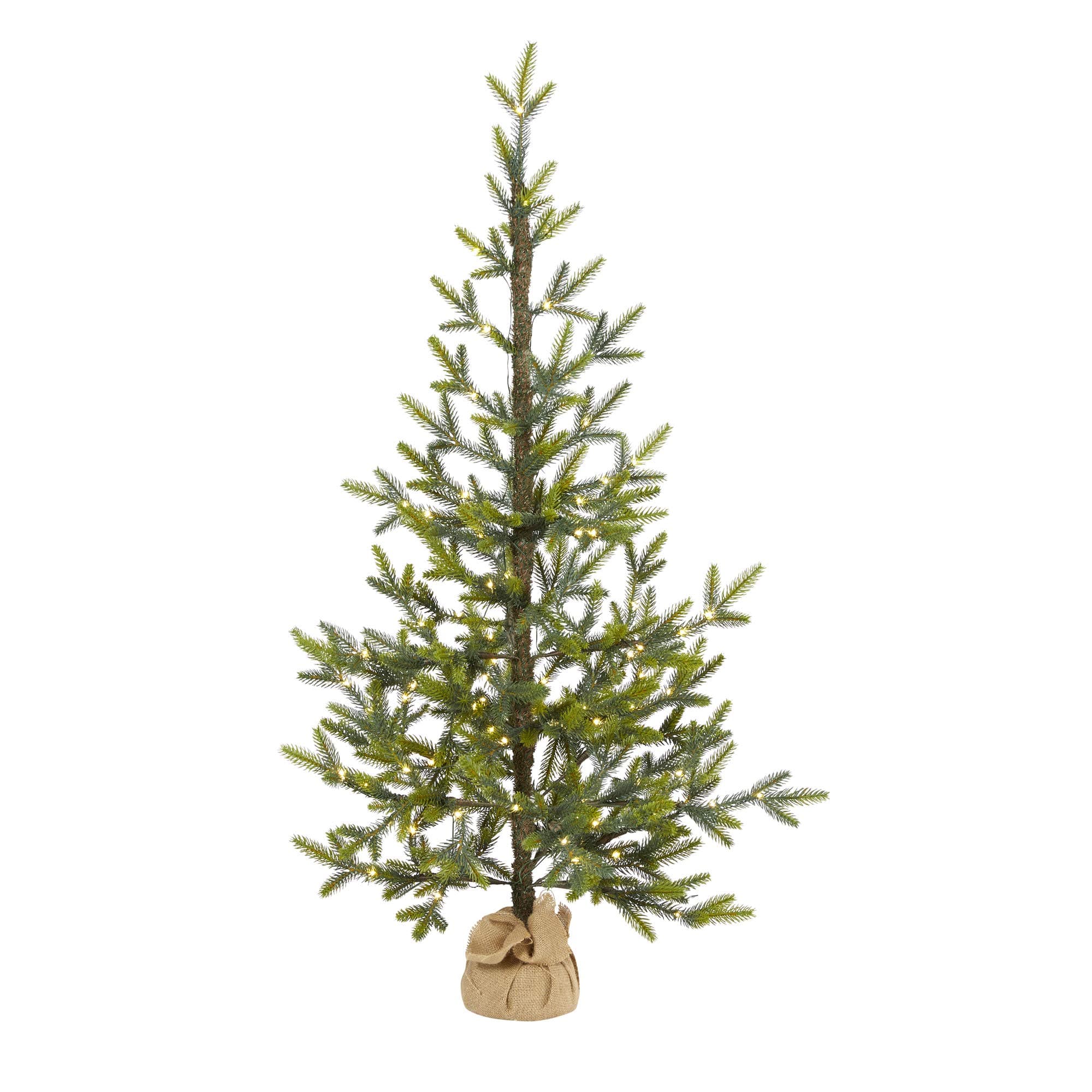 Nearly Natural 4ft. Fraser Fir Natural Look Artificial Christmas Tree with 100 Clear LED Lights, a Burlap Base and 403 Bendable Branches