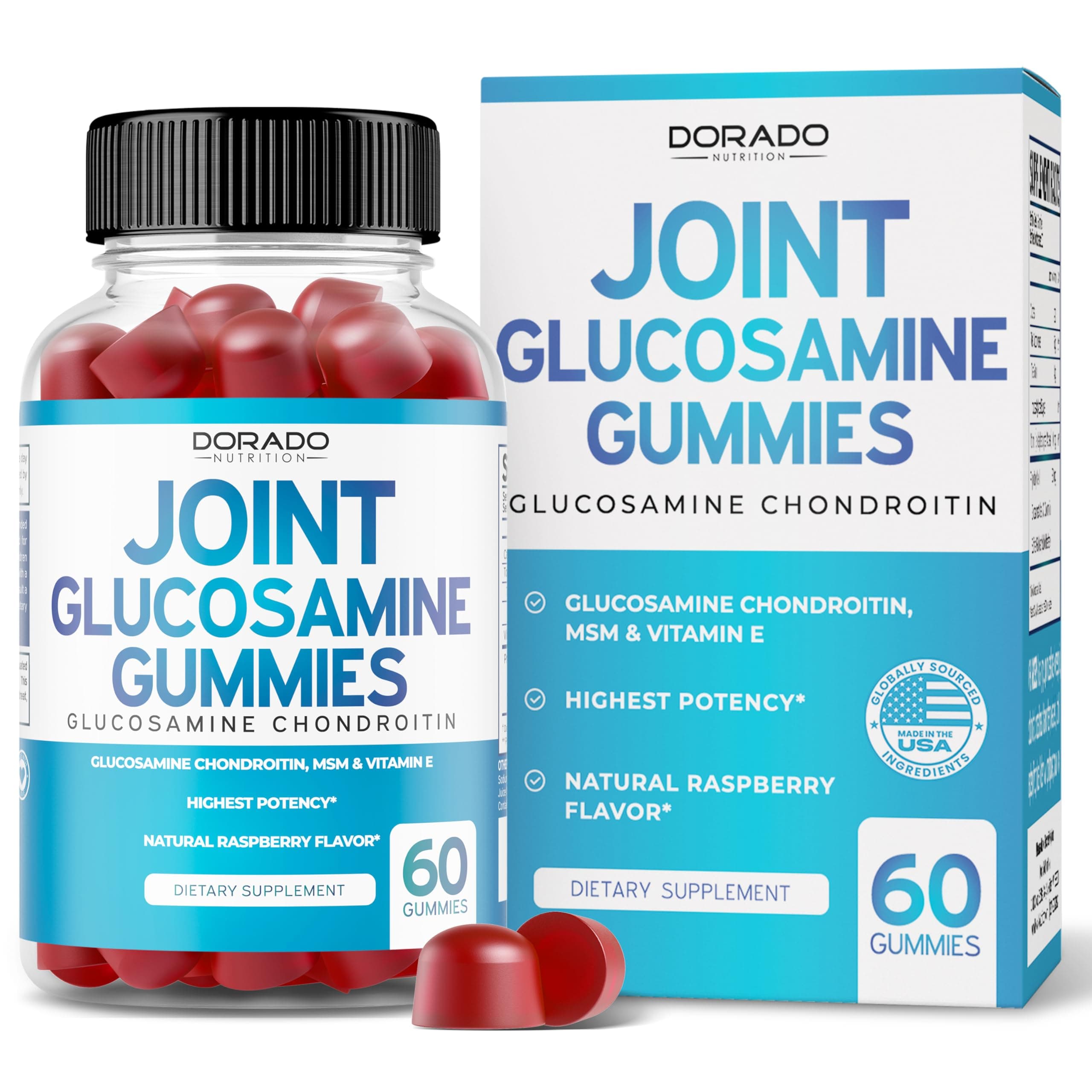 Glucosamine Chondroitin Gummies Joint Supplement - Glucosamine Gummies for Adults Nutritional Supplements - Joint Supplements for Men & Women - Delicious Raspberry Flavor - (60 Count)