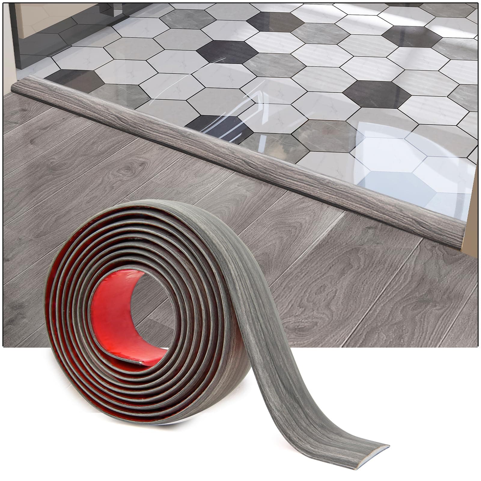 Art3d Self Adhesive Vinyl Floor Transition Strip, Laminate Floor Strip Floor Flat Divider Strip for Joining Floor Gaps,vCarpet Threshold Transition,vFloor Tiles (4 FT, 1.57in, Gray)