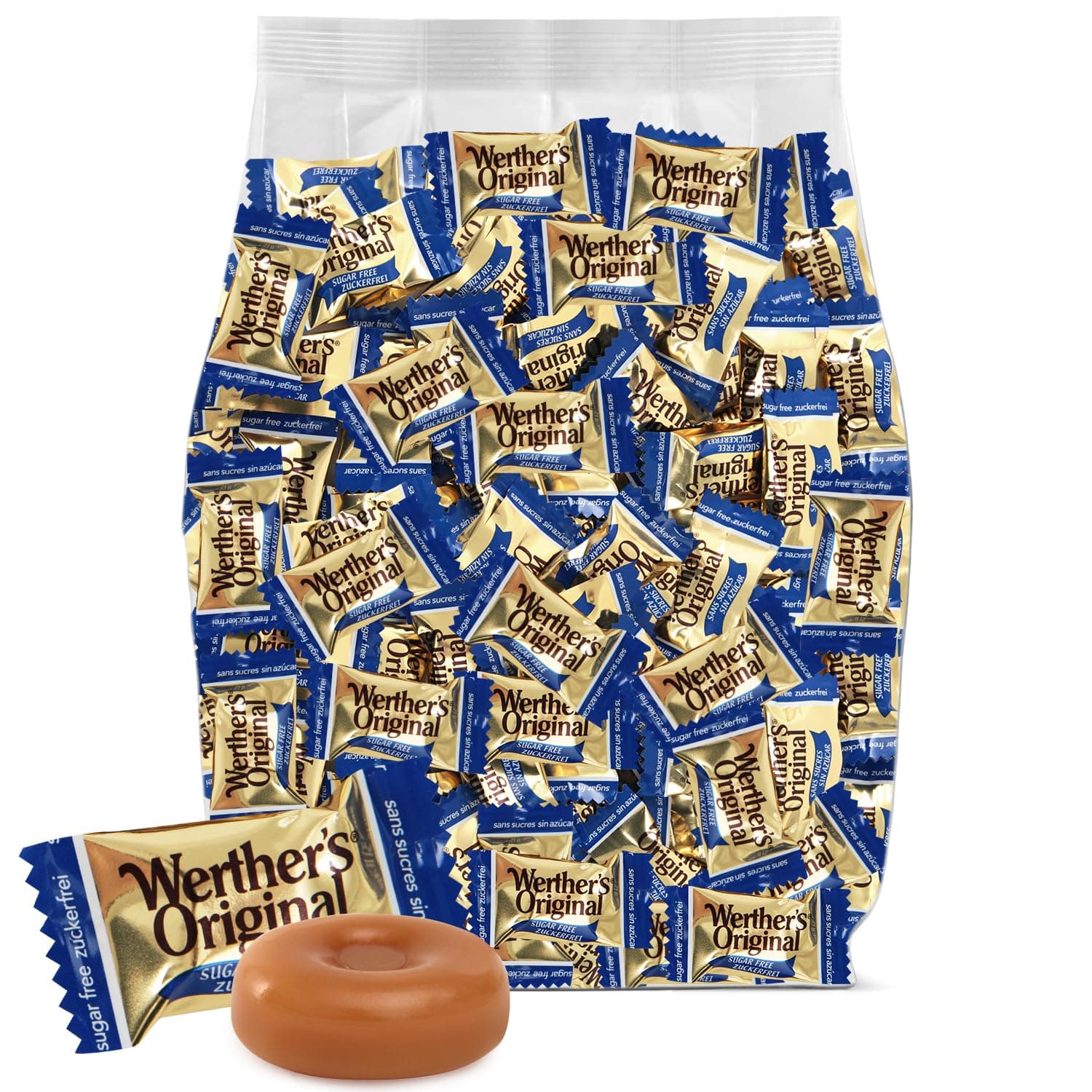 - Werther's Original Hard Sugar Free Caramel Candy, Individually Wrapped Healthy Sweet Caramel Bites for Guilt-Free Pleasure, Melts in Your Mouth in a Satisfying Creamy Way, 1lb