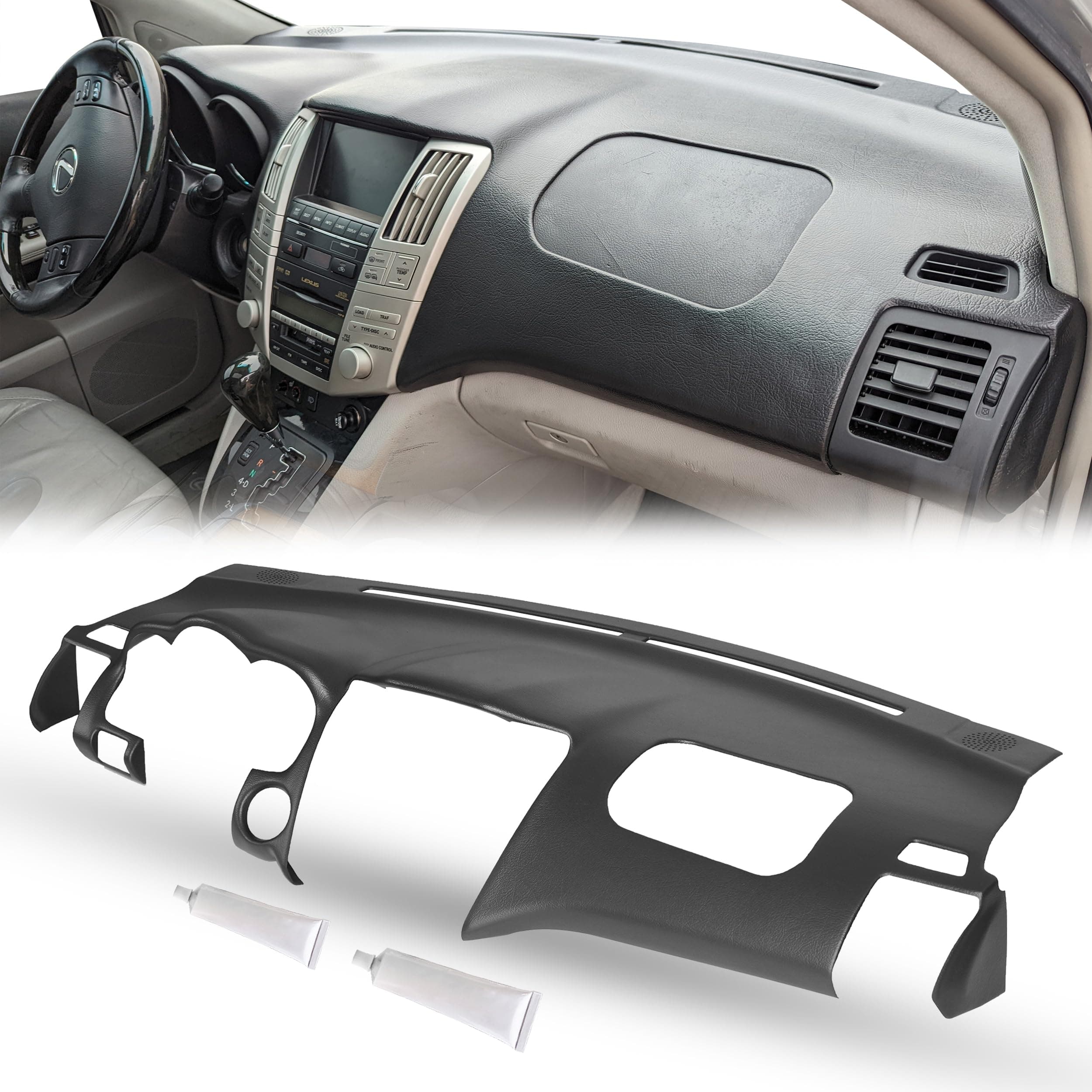 DashSkin Dash Cover Compatible with 2004-2009 Lexus RX 330 RX 350 RX 400h in Black Without Center Speaker Holes - Hard Molded Plastic Dashboard Cap