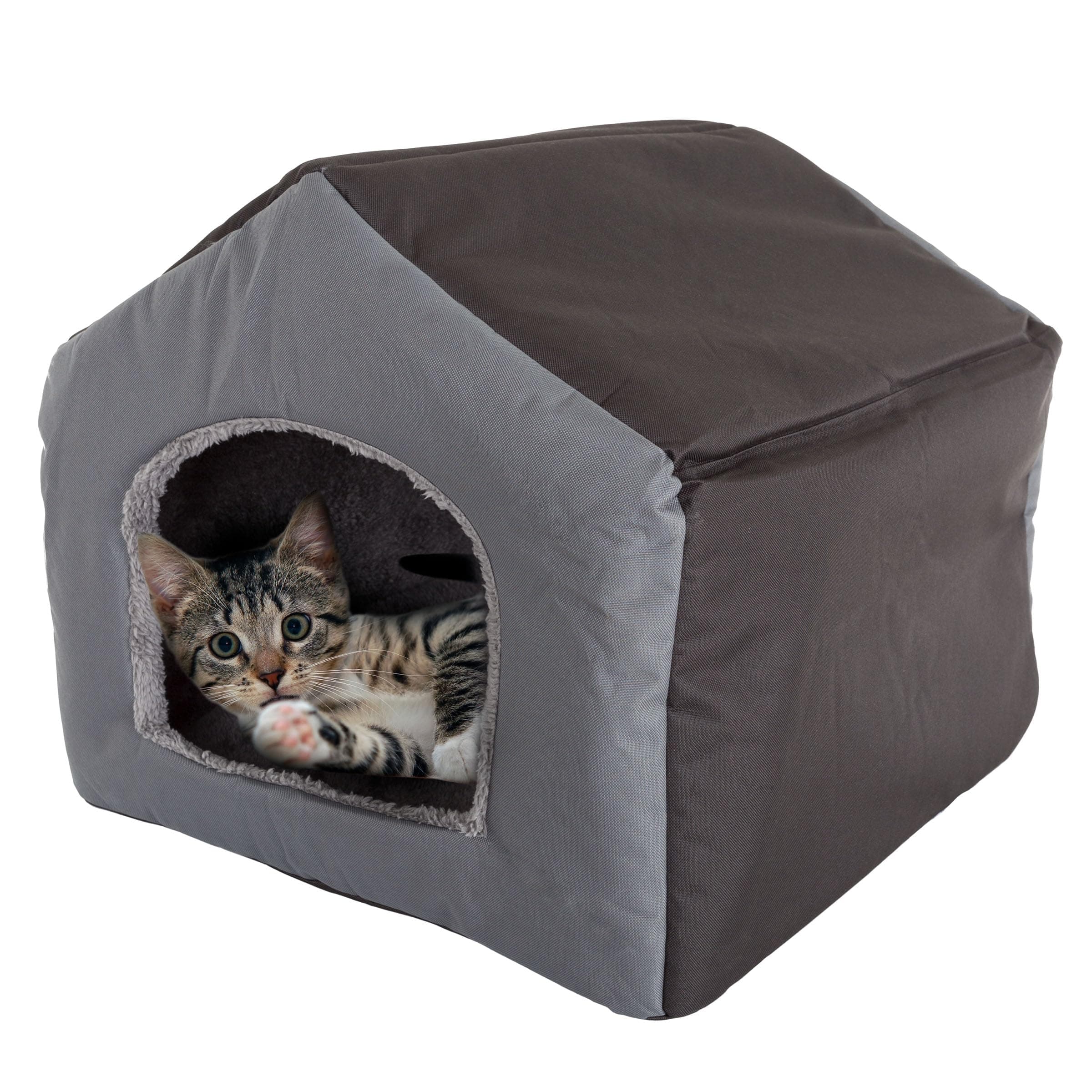 Dog House - Indoor Dog House with Removable Sherpa Cushioned Pad - Pet Bed for Small Dogs, Cats, or Kittens - Dog Houses by PETMAKER (Gray)