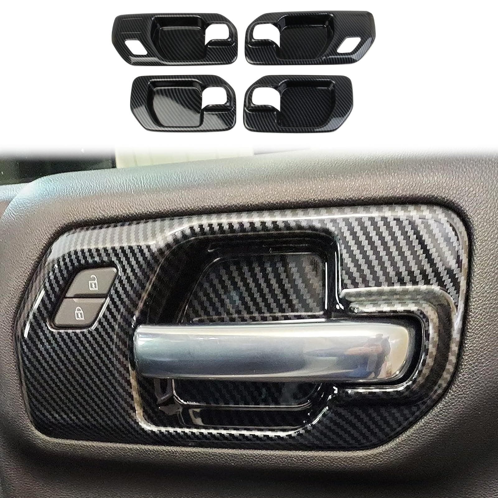Carbon Fiber Inner Door Handle Bowl Cover Trim For 2019-2021 Chevy Silverado 1500/GMC Sierra 1500 For 2020-2023 Sierra/Silverado 2500 3500 HD (4-Door)