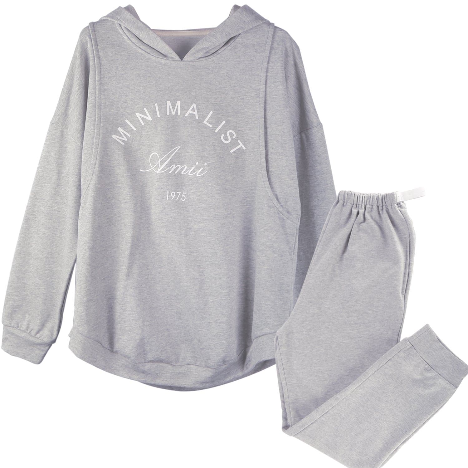 Womens Nurisng Pajamas/PJS Of Hoodie Sweater Cotton Maternity Nursing Sleepwear Sets (Gray, Medium)