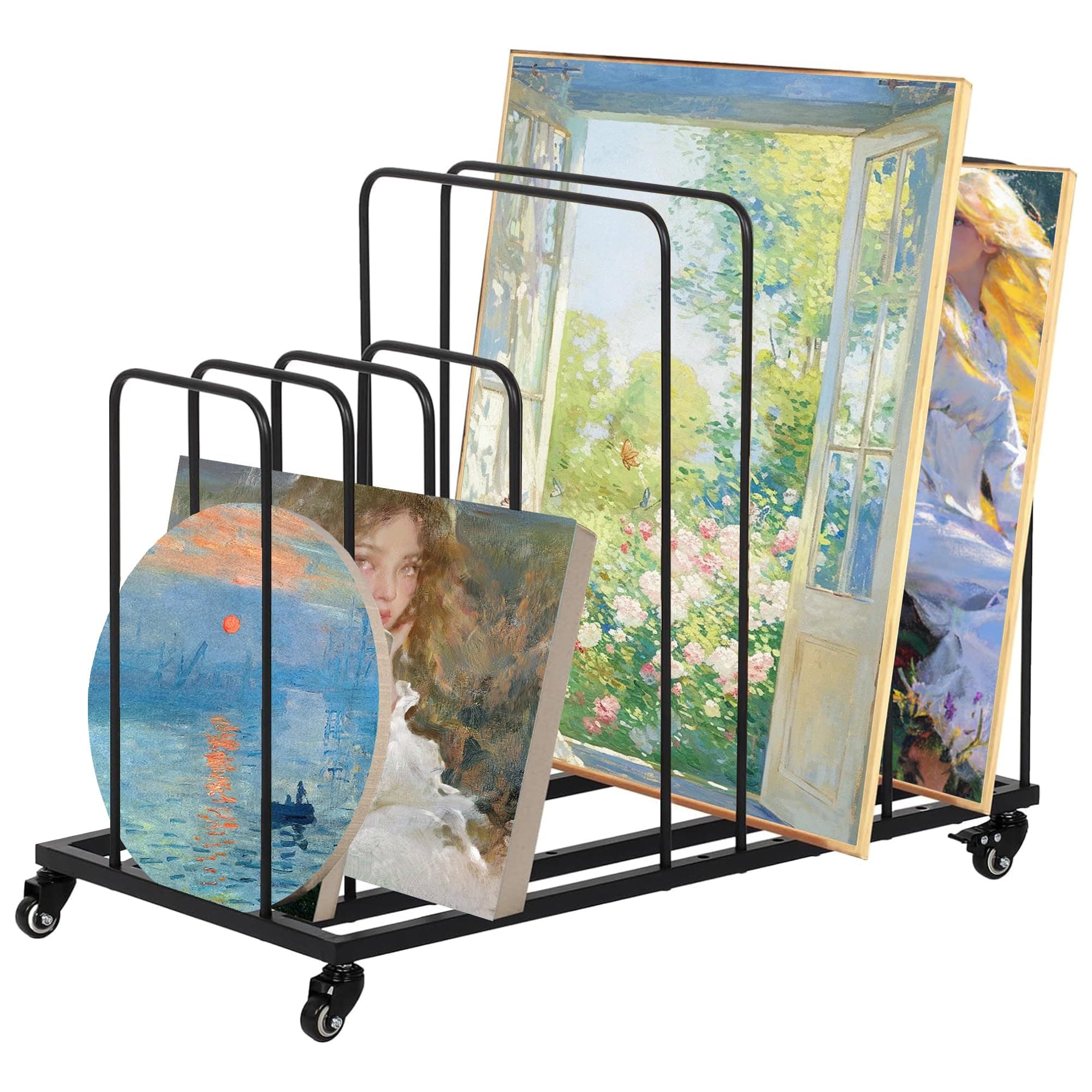 lukar Art Canvas Storage Rack with Casters Adjustable Art Storage Rack Metal Artwork Storage Stand for Canvas Boards, Drawing Board, Panels, Printed Matter, Paper Pad for Art Studio