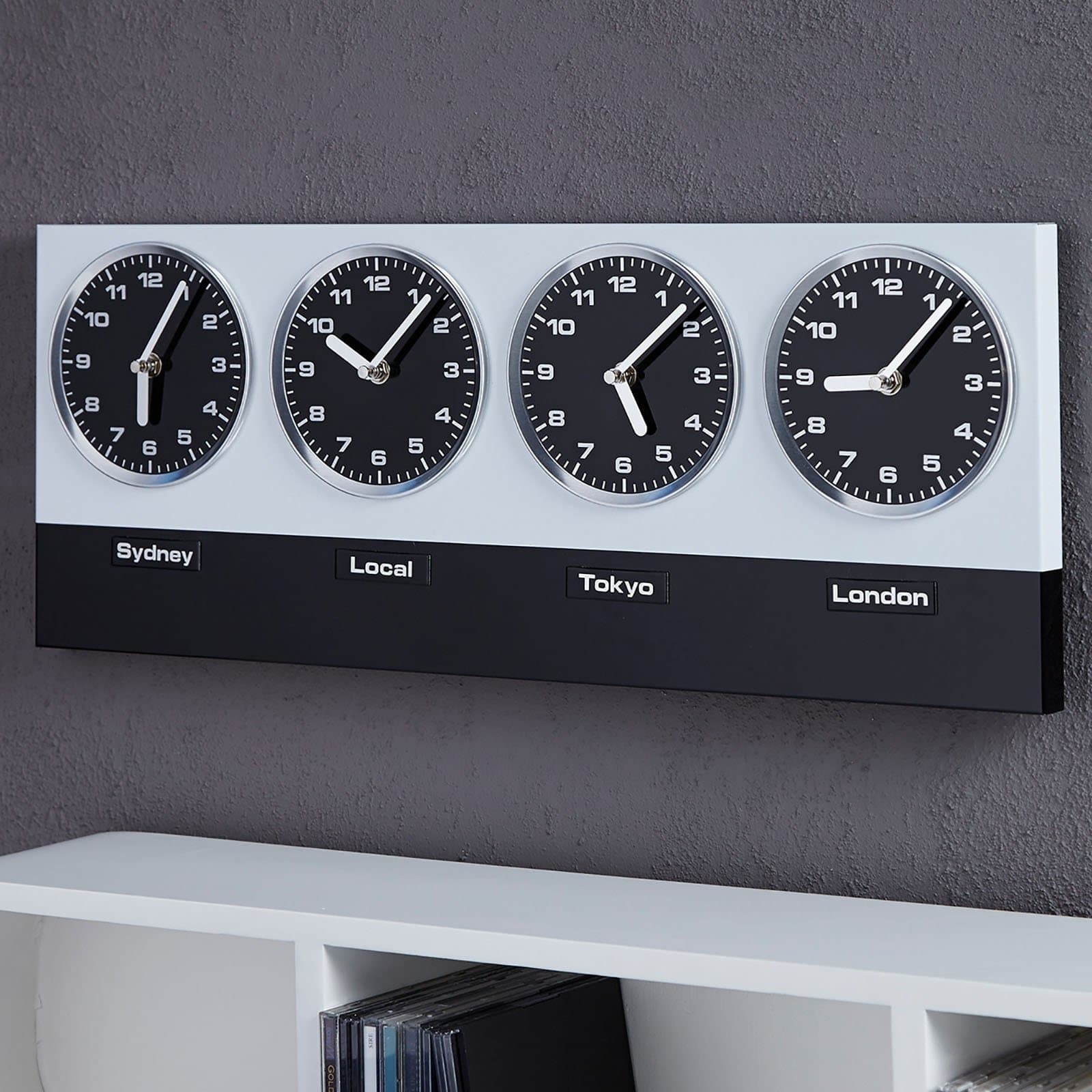 DESIGN DELIGHTS MODERN WALL CLOCK GLOBAL with 4 clockworks and magnets silver black from Xtradefactory