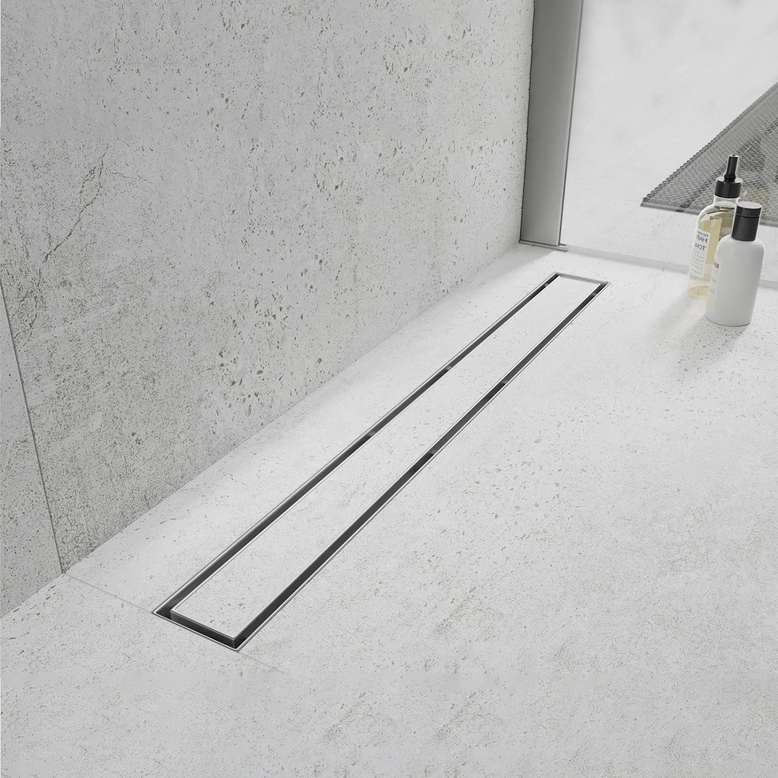 Linear Shower Drain, 32 inch Drain with Tile Insert 2-in-1 Panel, Brushed 304 Stainless Steel Shower Floor Drain, Linear Drain with Hair Strainer and Adjustable Feet