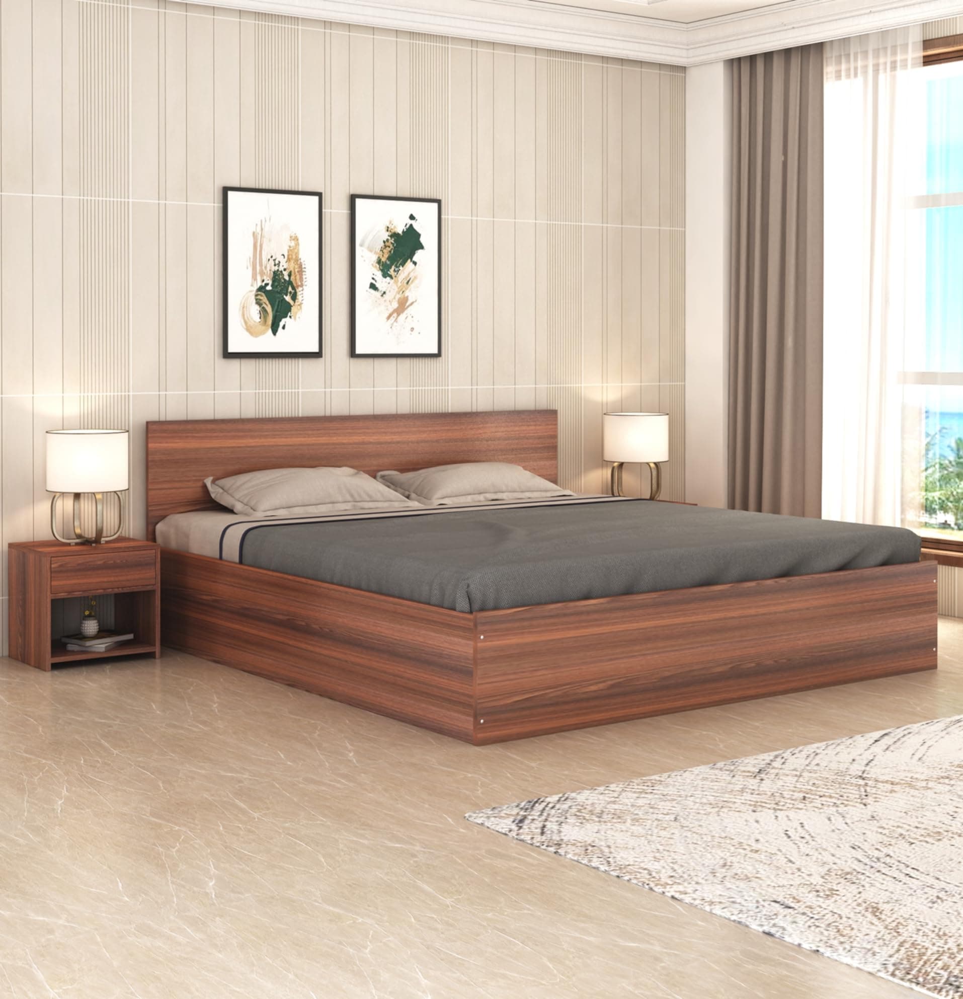 Curious Lifestyle Premium Engineering Wooden King Size Double Bed with Box Storage, Honey Finish (72 x 78 inch)