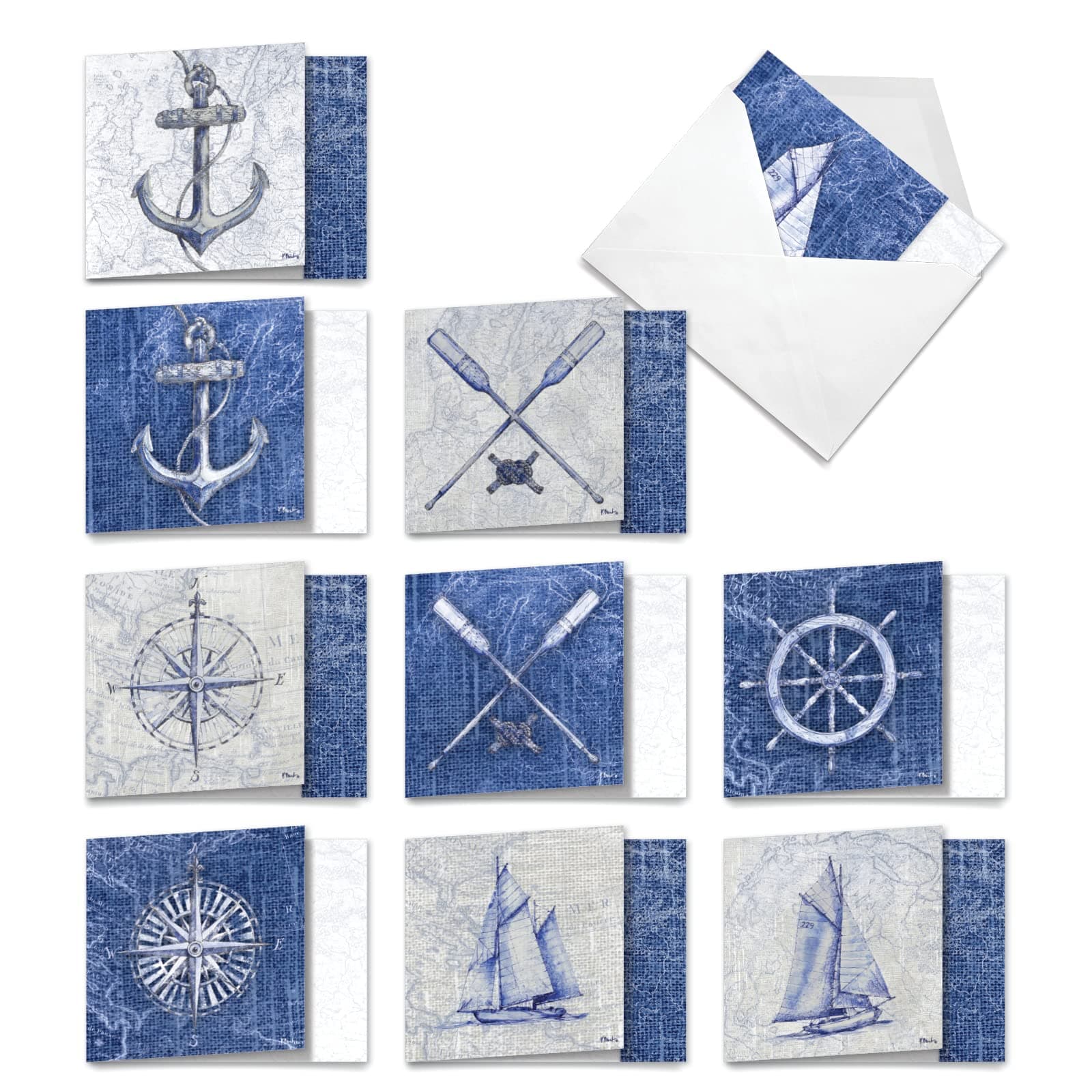 10 All Occasion Blank Cards (4 x 5.12 Inch) - Nautical, Ocean, Sea Life Assortment of Notecards - Nautical World AMQ6671OCB-B1x10