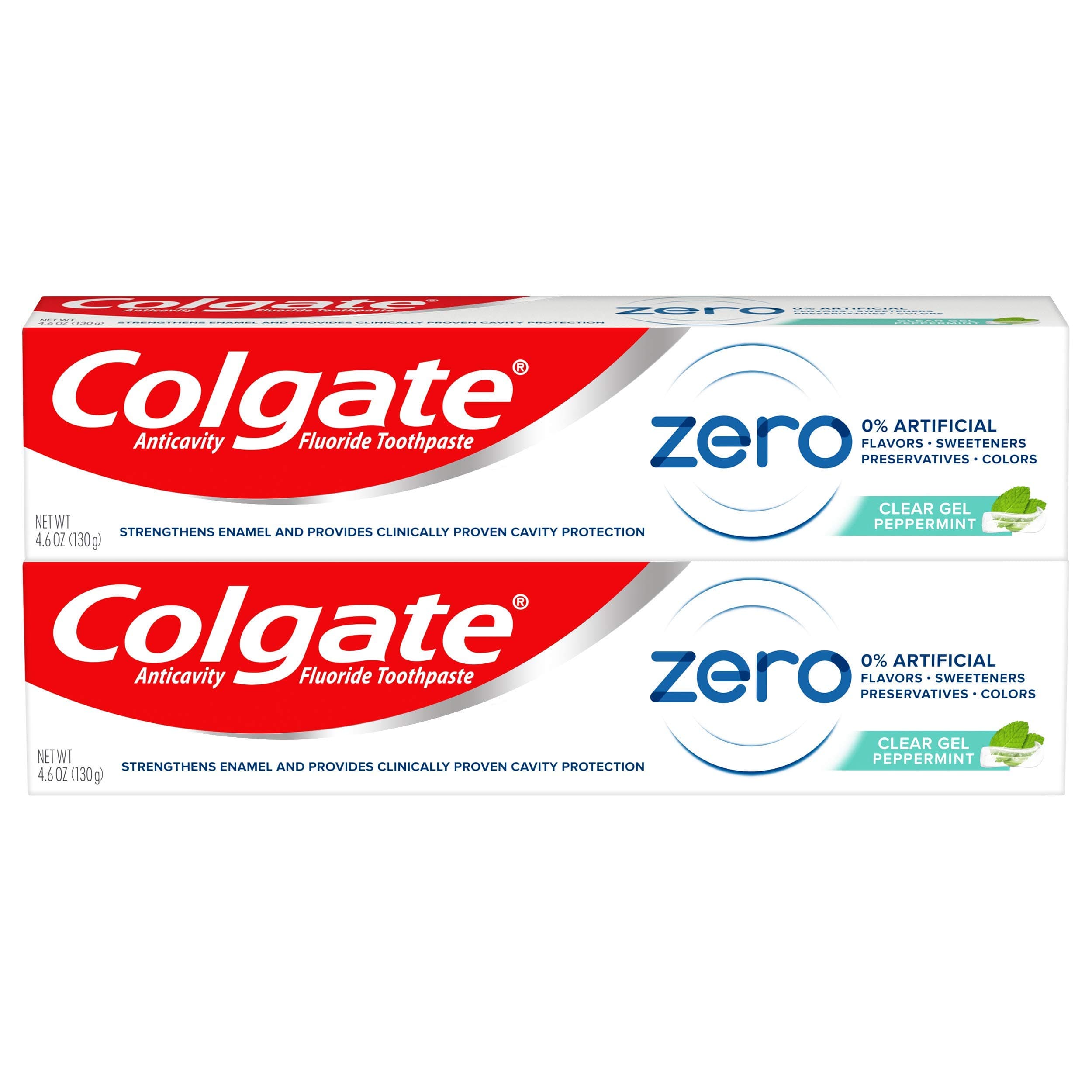 Colgate Zero Vegan Toothpaste, Natural Flavor with Fluoride, Peppermint Gel - 4.6 ounce (2 pack)