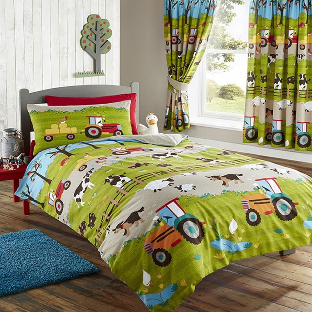 FARM YARD ANIMAL PIG DOG COW SHEEP TRACTOR SINGLE DUVET QUILT COVER BEDDING SET