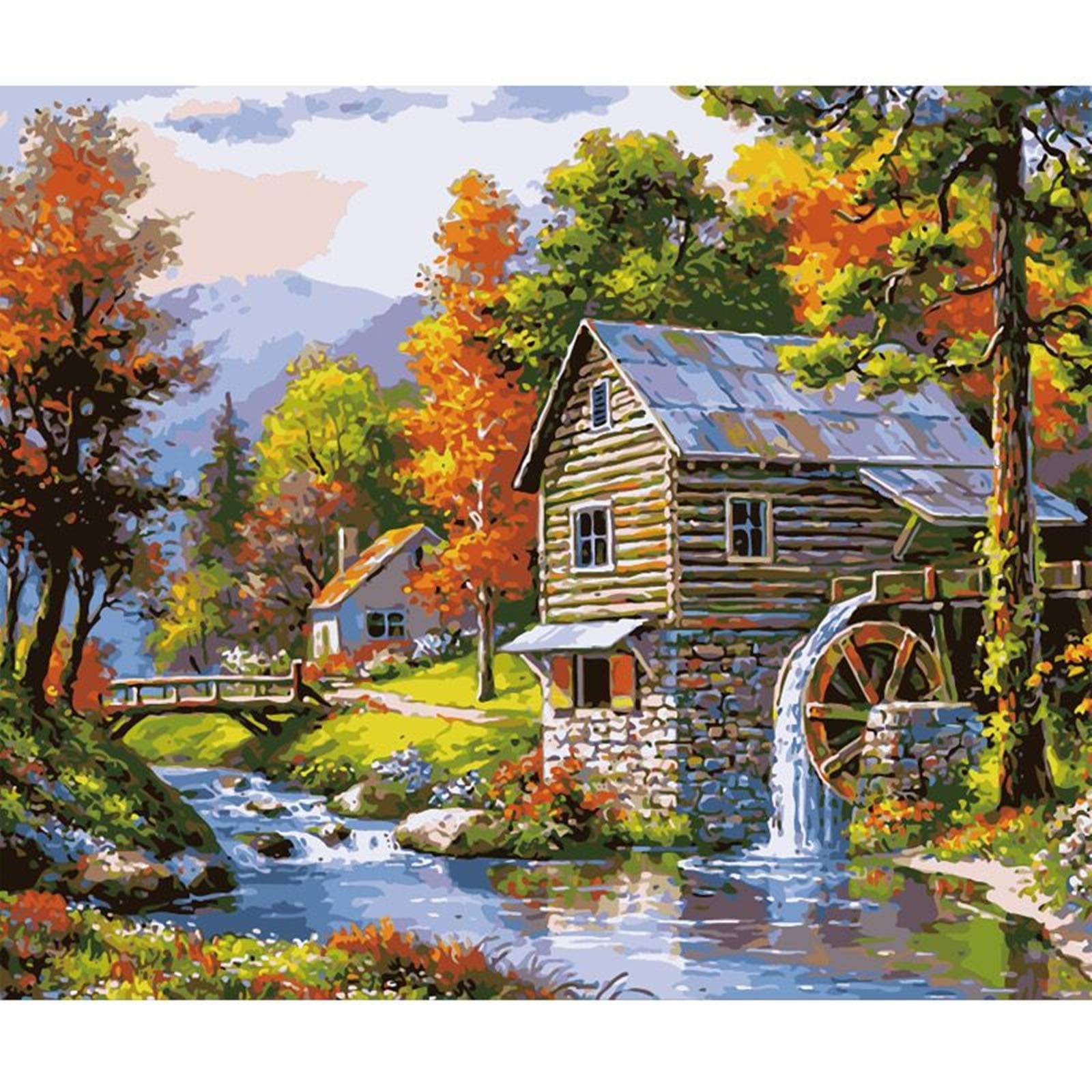 Harapu Painting for Numbers, Canvas DIY Oil Painting,Art for Beginners, Paint by Numbers Kits, 16x20 in(Country Road)