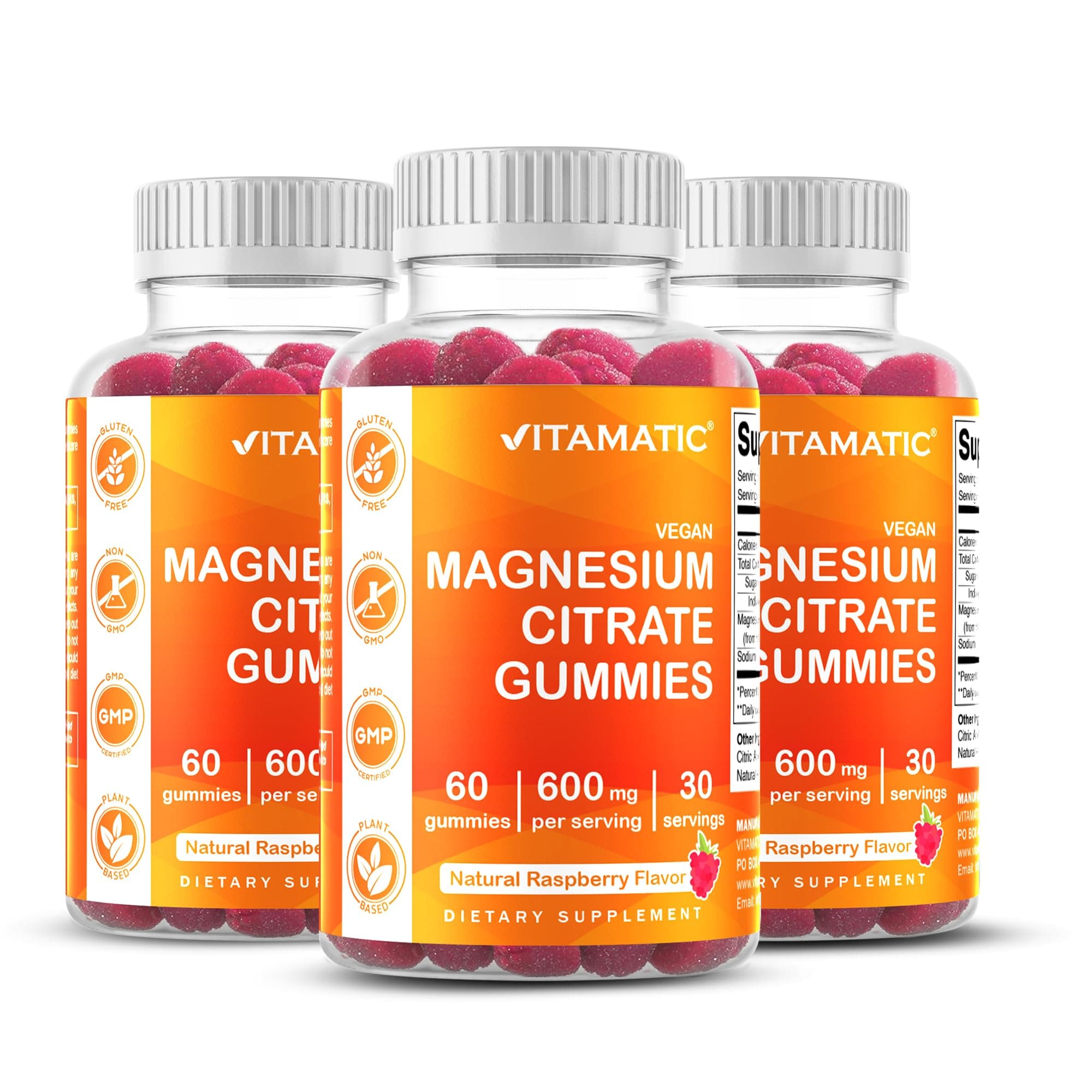 Magnesium Gummies 600mg per Serving – 60 Vegan Gummies – Relaxation, Muscle, Bone & Energy Support – 3 Pack