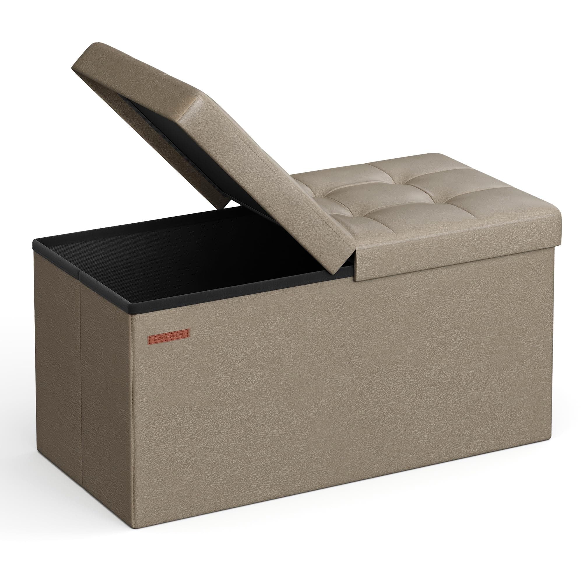 MAZIE Collection - 30 Inches Storage Ottoman Bench with Flipping Lid, Storage Chest Footstool, Load 660 lb, for Entryway, Living Room, Bedroom, Synthetic Leather, Camel Brown ULSF045K03