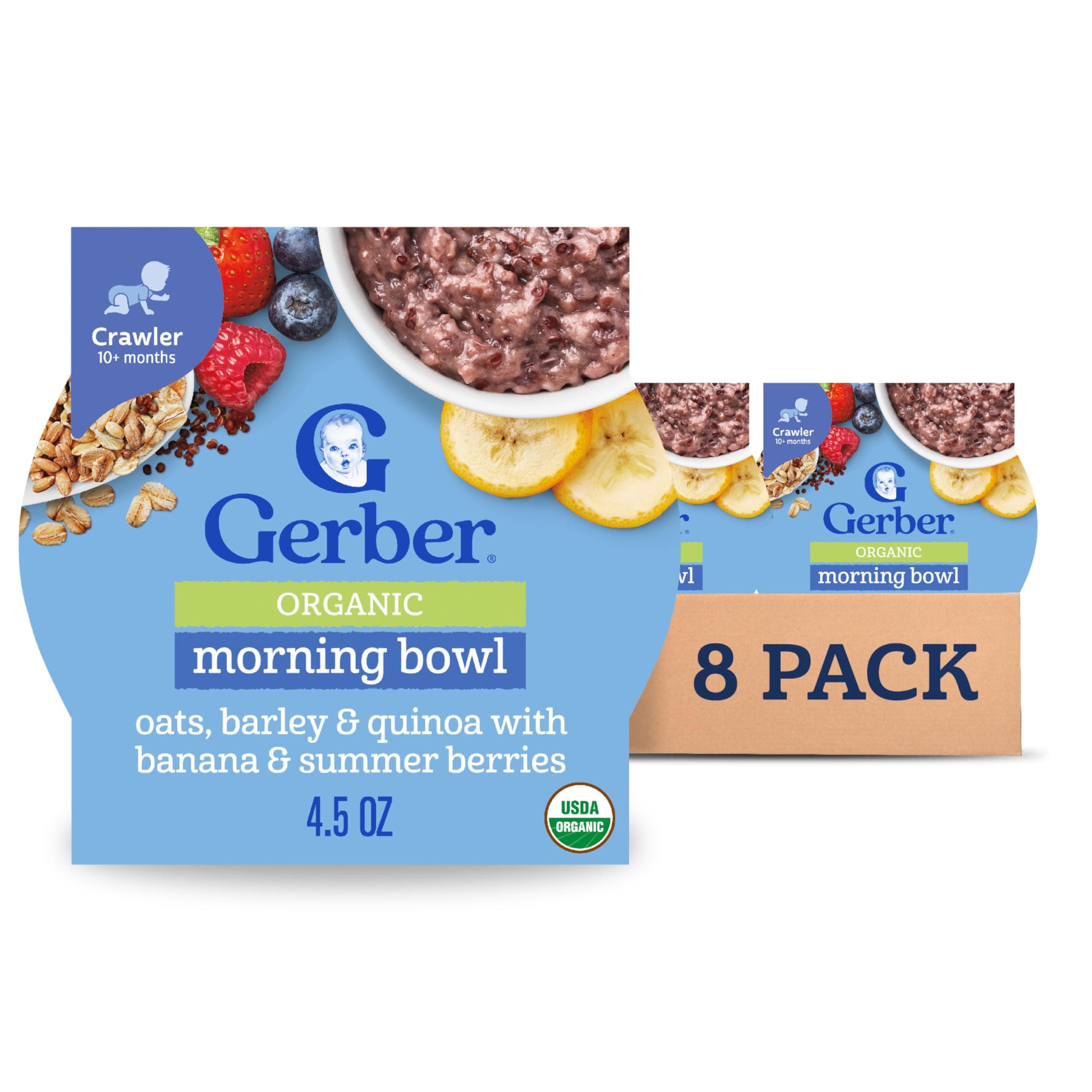 Stage 3 Baby Food, Organic Morning Bowl, Oats Barley & Quinoa, Baby Oatmeal, 8PK
