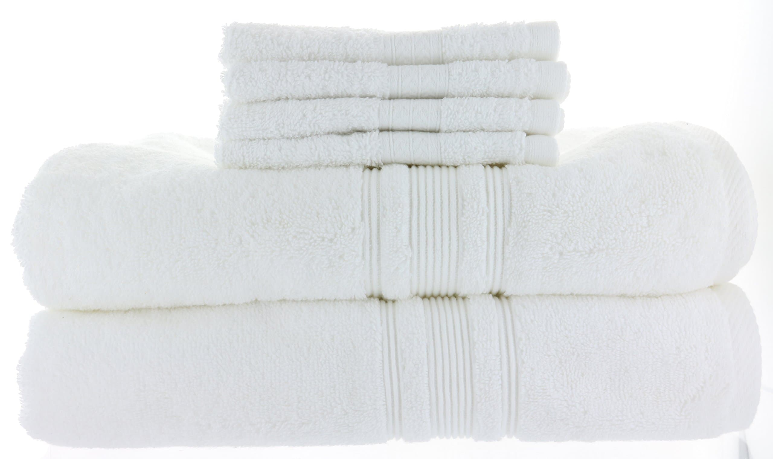 2 Charisma Bath Towels 30in x 58in + Bonus 4 Grandeur Wash Cloths, White, 100% Hygro Cotton Loops & Extra Absorbent