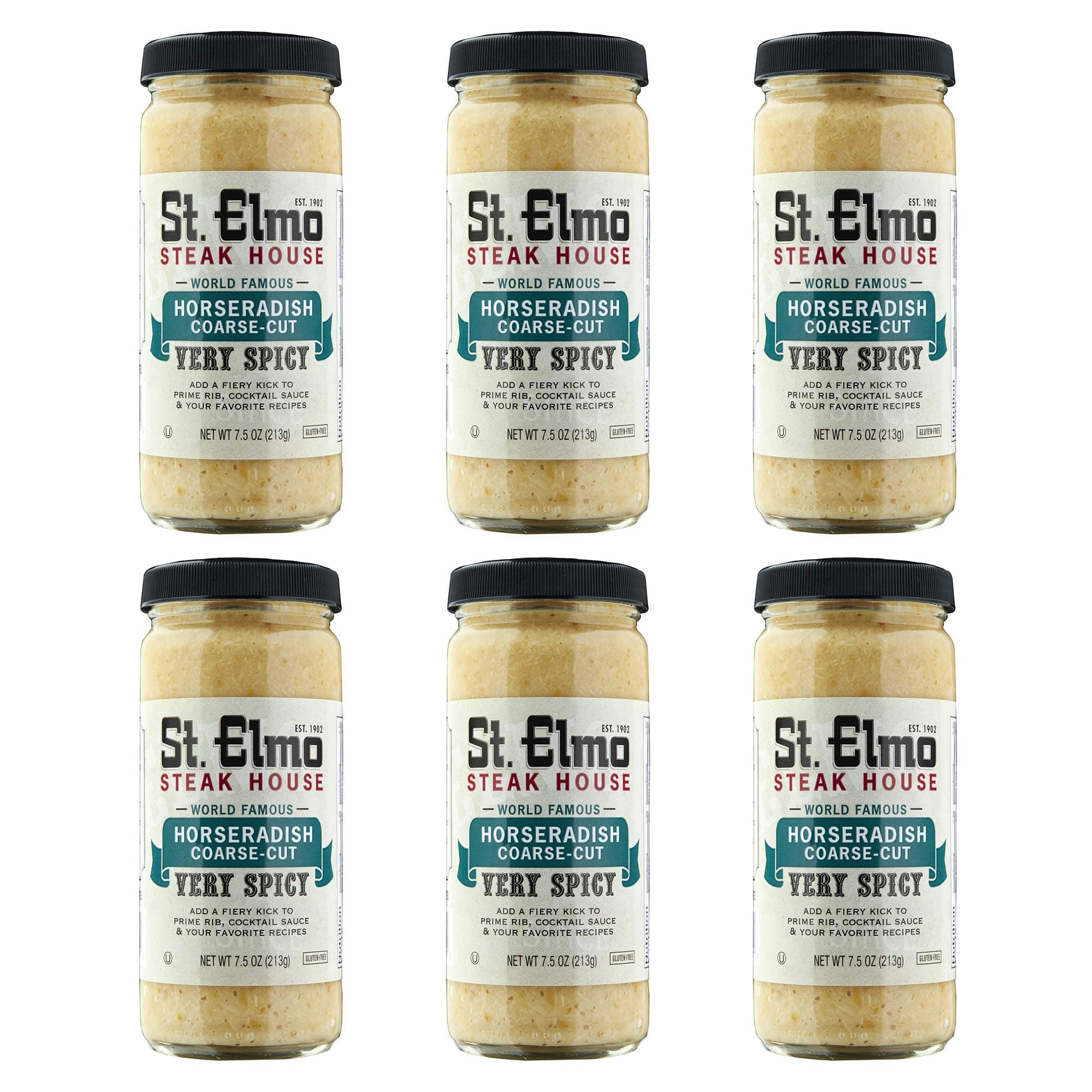 St. Elmo Steak House Coarse-Cut Horseradish, Great with Steaks and Other Meats – 6 Pack