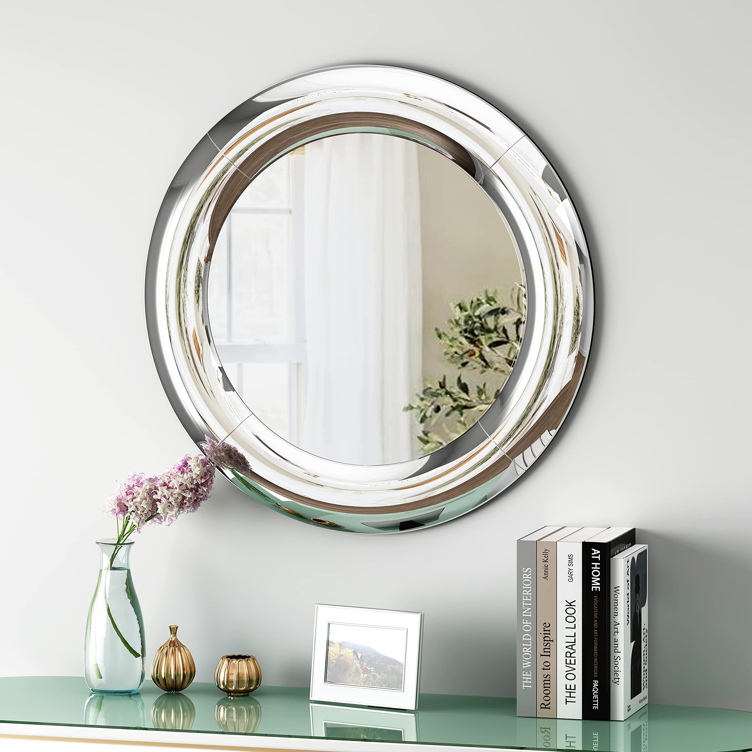 Sponsored Ad - SHYFOY 31.5” Circle Wall Mirror for Home Living Room Decor, Large Round Decorative Accent Mirrors for Wall, Bending-Glass Silver Frame Hanging Wall-Mounted Mirrors Modern Bedroom Fireplace Decor