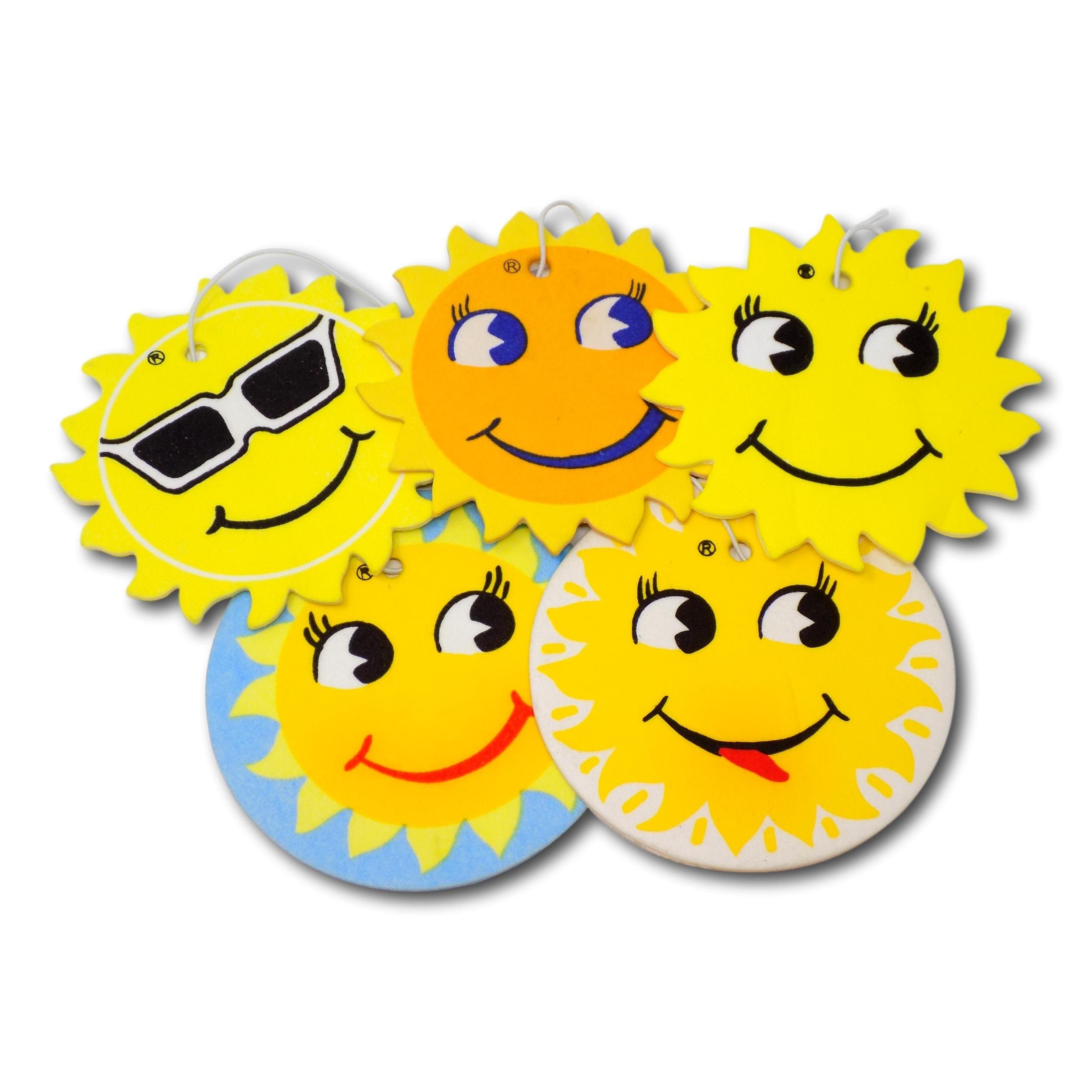 5 Pack Assorted Sun Design Car Air Fresheners - 5 Scent Variety Pack - With Elastic Hanging Loop