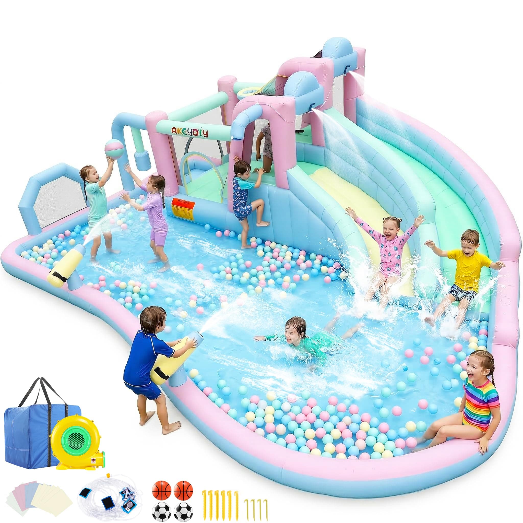 Giant Inflatable Water Slide, Water Obstacle Bounce House for Kid 3-6 Big Kids 8-12 with 950w Blower, Climbing Walls, Blow up Water Slides Outdoor Fun for Kids Backyard Gifts (21.3 FT)