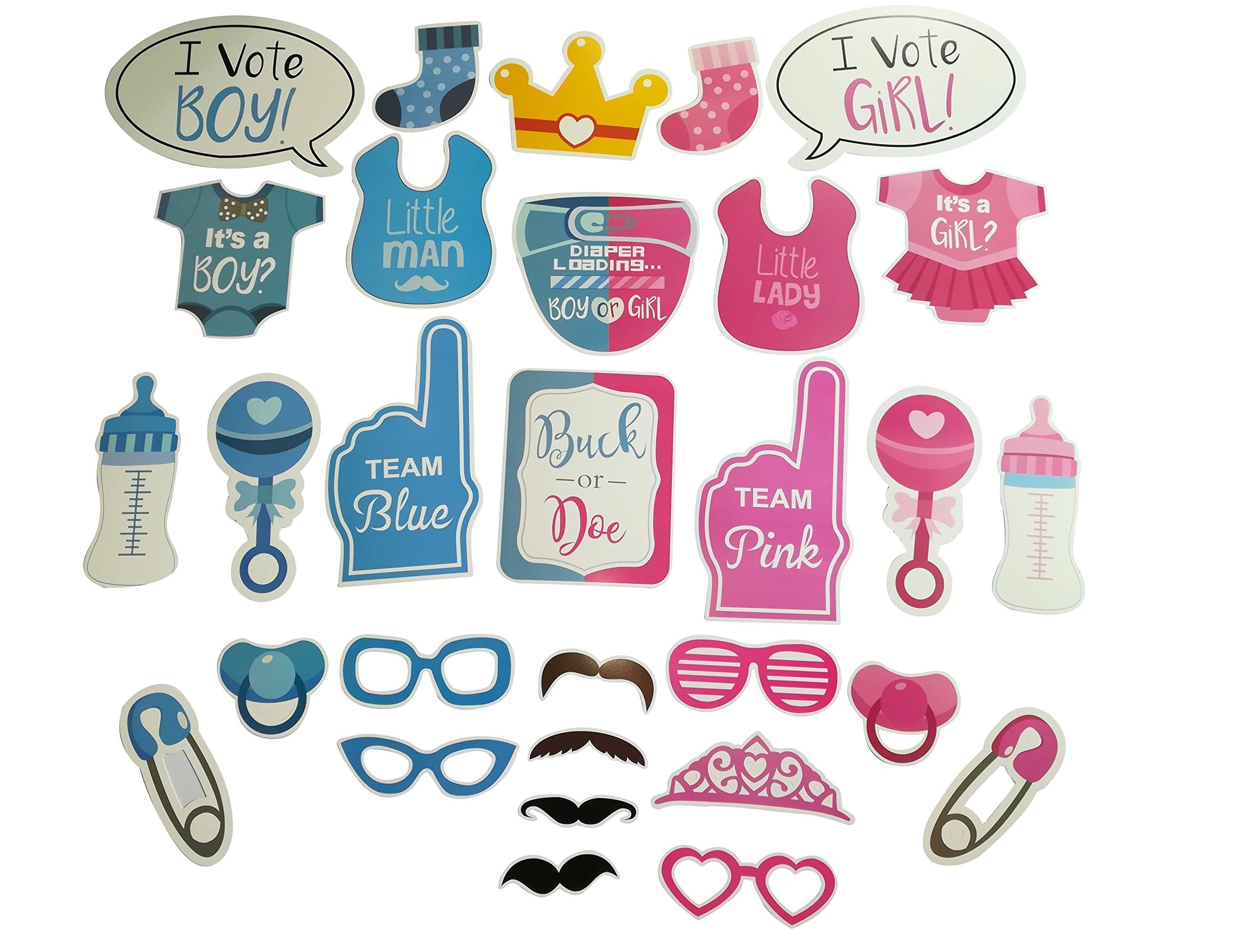 Baby Shower Party Photo Booth Props Kits on Sticks Set of 30pcs(Boy and Girl)