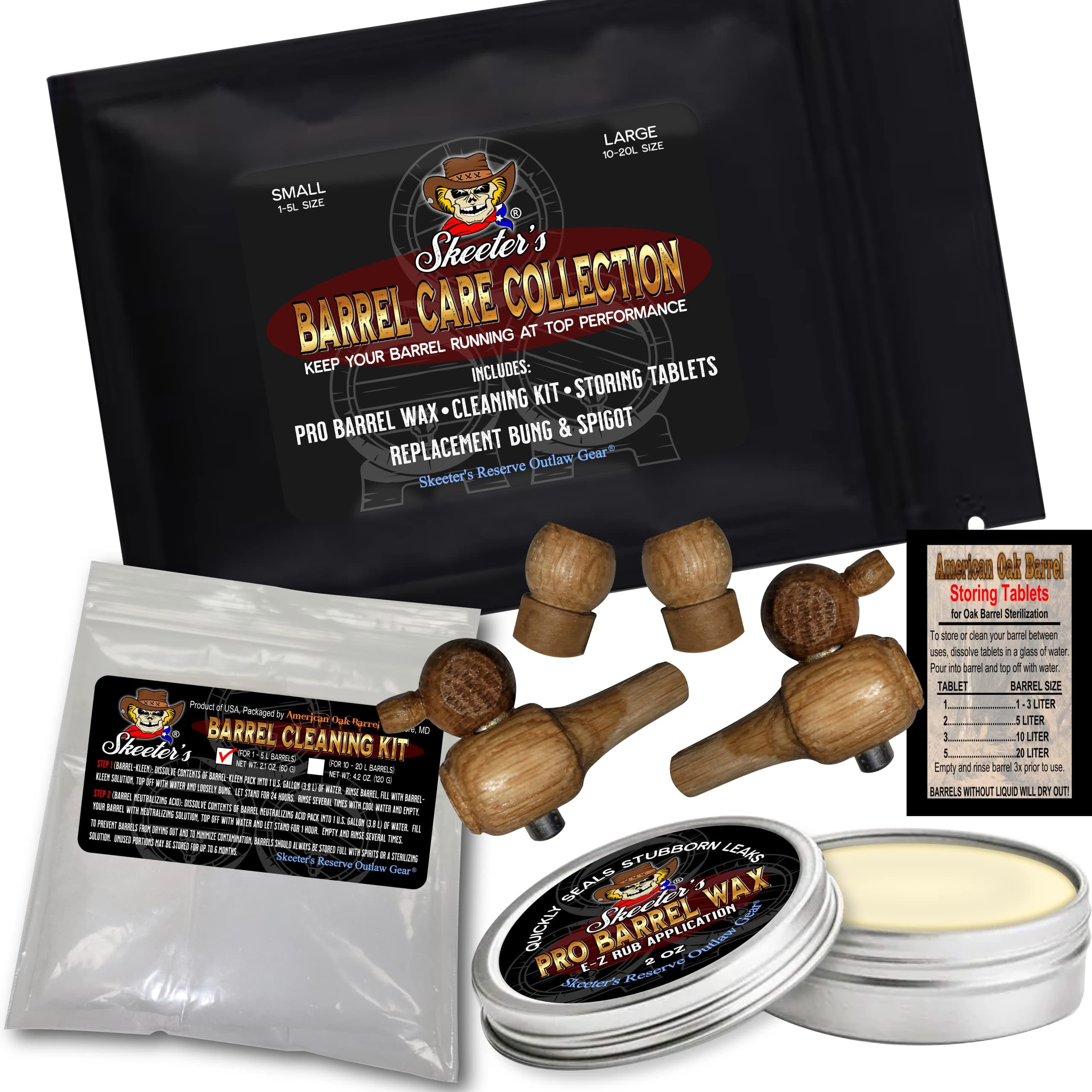 Barrel Care Essentials - American Oak Barrel Barrel Care Collection (SMALL) - Maintenance, Seal Leaks, Barrel Storage, Replacement Bung & Spigot For Smaller Kegs - Use With 1-5L Barrel Sizes