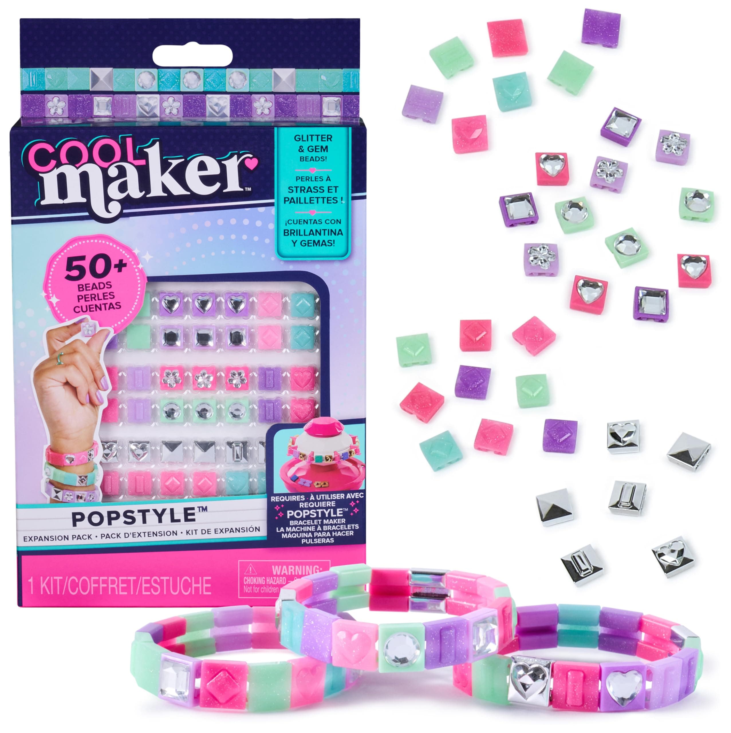 Cool Maker, PopStyle Expansion Pack, Bracelet Making Kit, over 50 Gem Beads, Makes 3 (Packaging May Vary), Arts and Crafts Kids Toys for Ages 7 and up