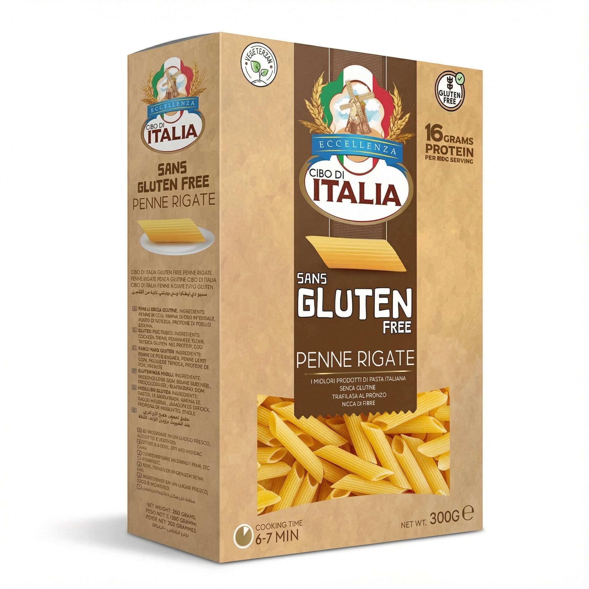 Cibo Di Italia Gluten Free Penne Rigate Pasta 300g | Made with Chickpea & Brown Rice Flour | Vegetarian | High Protein