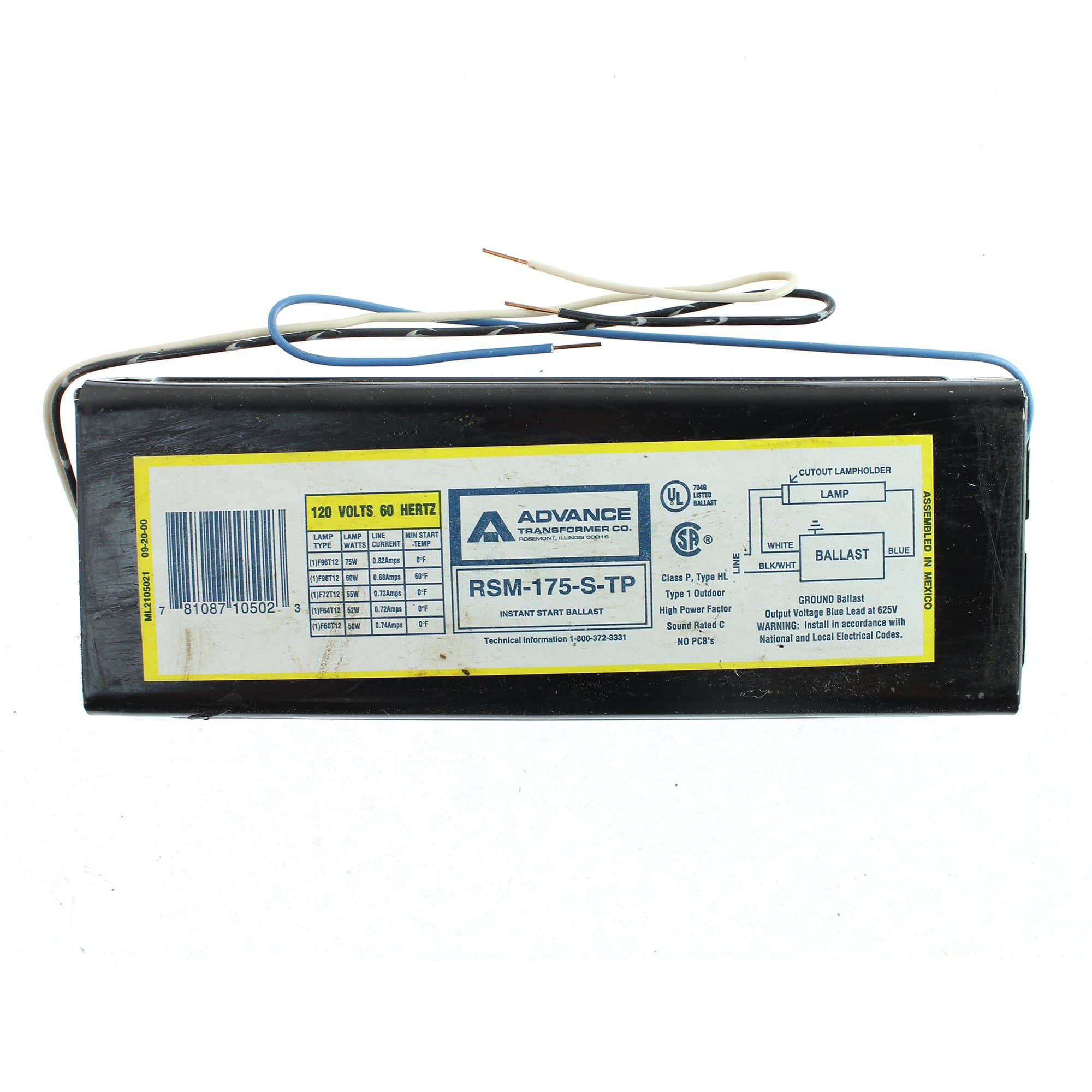 RSM175STP RSM175STPI (1) Lamp F96T12 Instant Start 0.95 Ballast Factor 120V