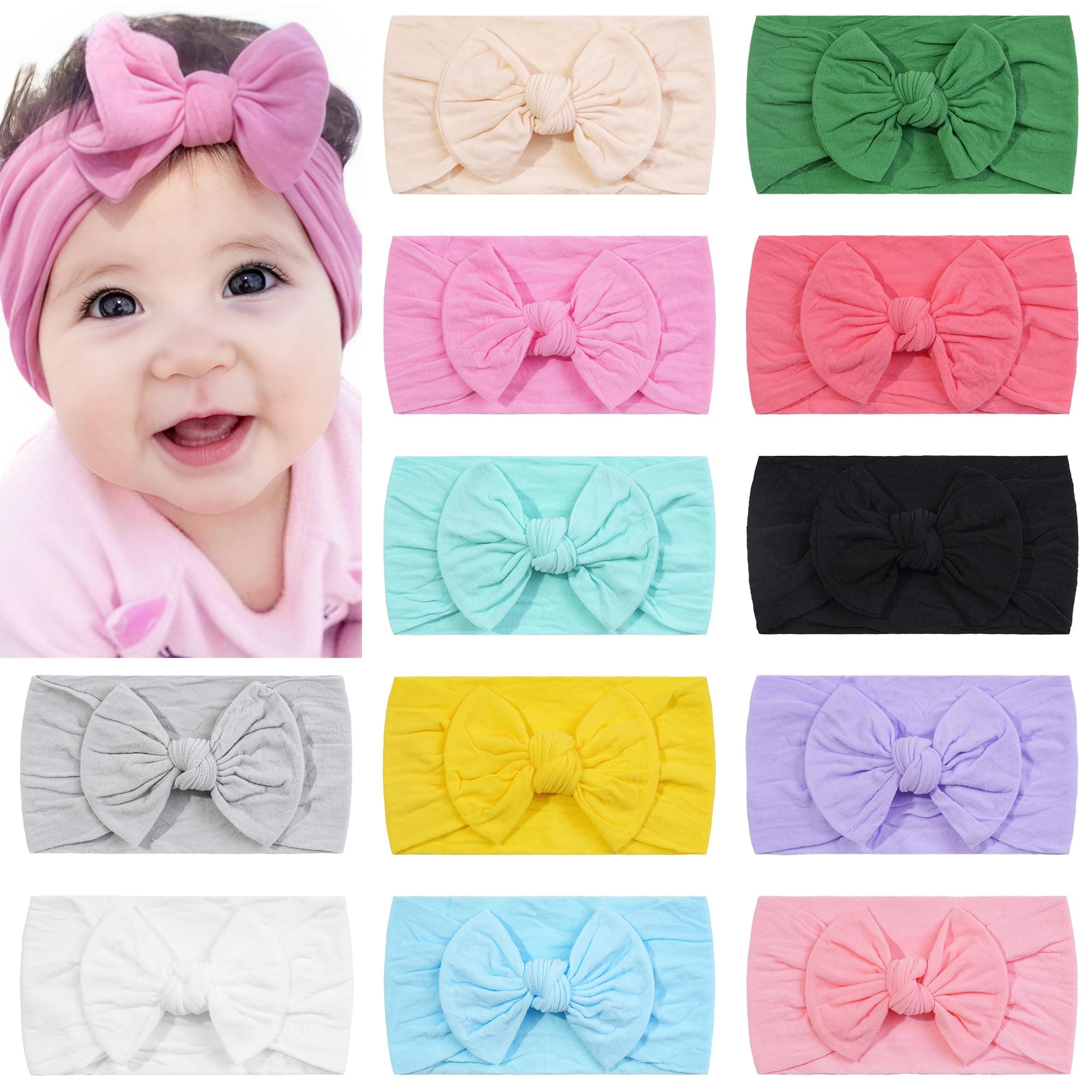 CĆLLOT Super Stretchy Soft Knot Headbands with Hair Bows Head Wrap Hair Accessories For Newborn Baby Girls Infant Toddlers Kids