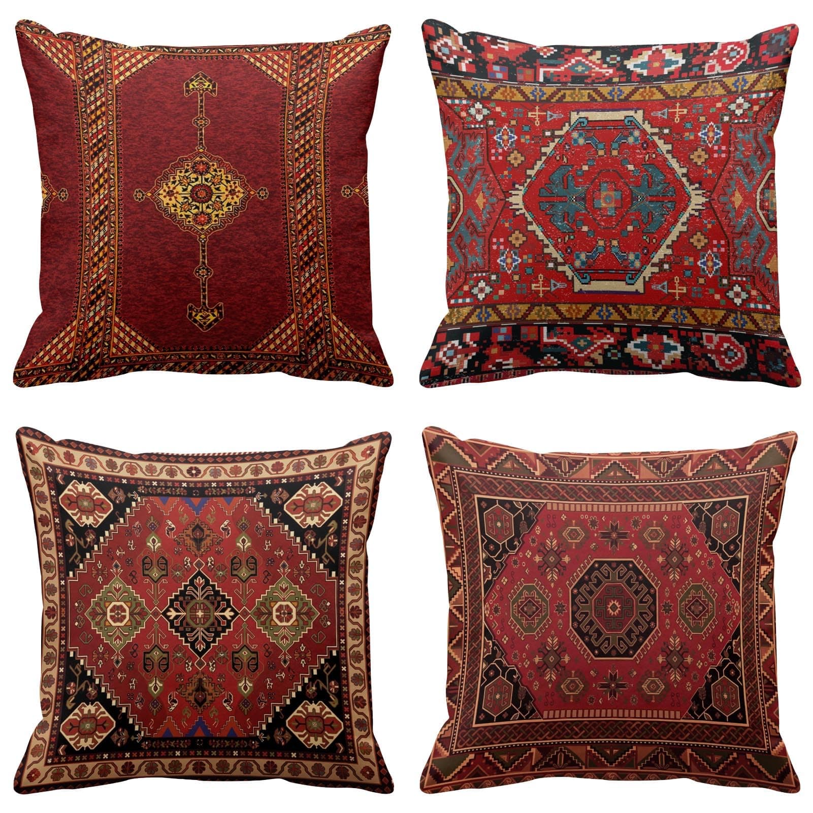 Britimes Throw Pillow Covers Geometric Kilim Moroccan Home Decor Set of 4 Oriental Ikat Pillow Cases Living Room Decorative 20 x 20 Inches Cushion Couch Sofa Pillowcases Colorful Red Tribal