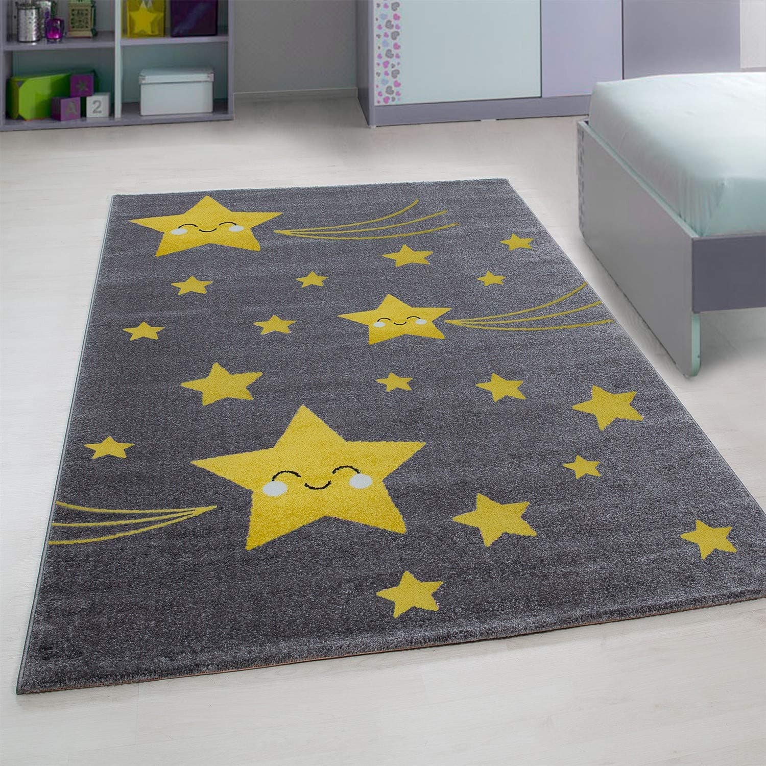 Bravich Kids Rug for Bedroom, Playroom, Nursery & Active Areas - Yellow Stars Rug, Super Soft with Anti-Allergic Materials, Kids Rugs for Bedroom & Play Area
