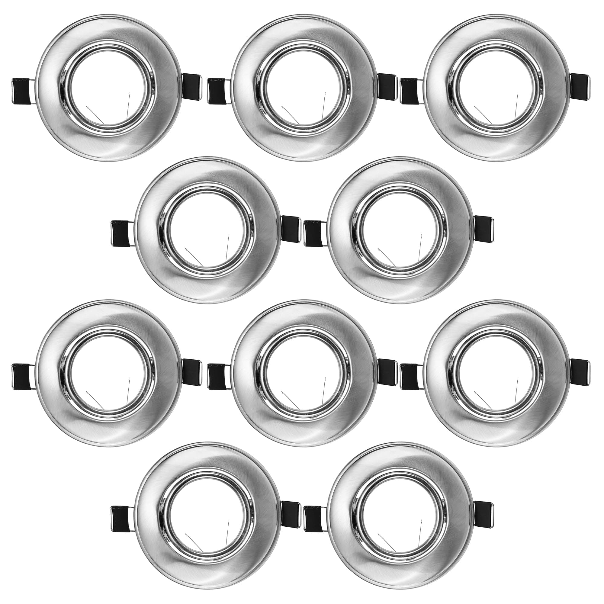 MR16 Spot Light Fixture Halogen LED Mounting Bracket Bulb Holder Kitchen Bathroom Under Cabinet Counter Housing Recessed Lighting GU5.3 Socket Wiring Dimmable (Polished Stainless Steel Silver) 10 Pack