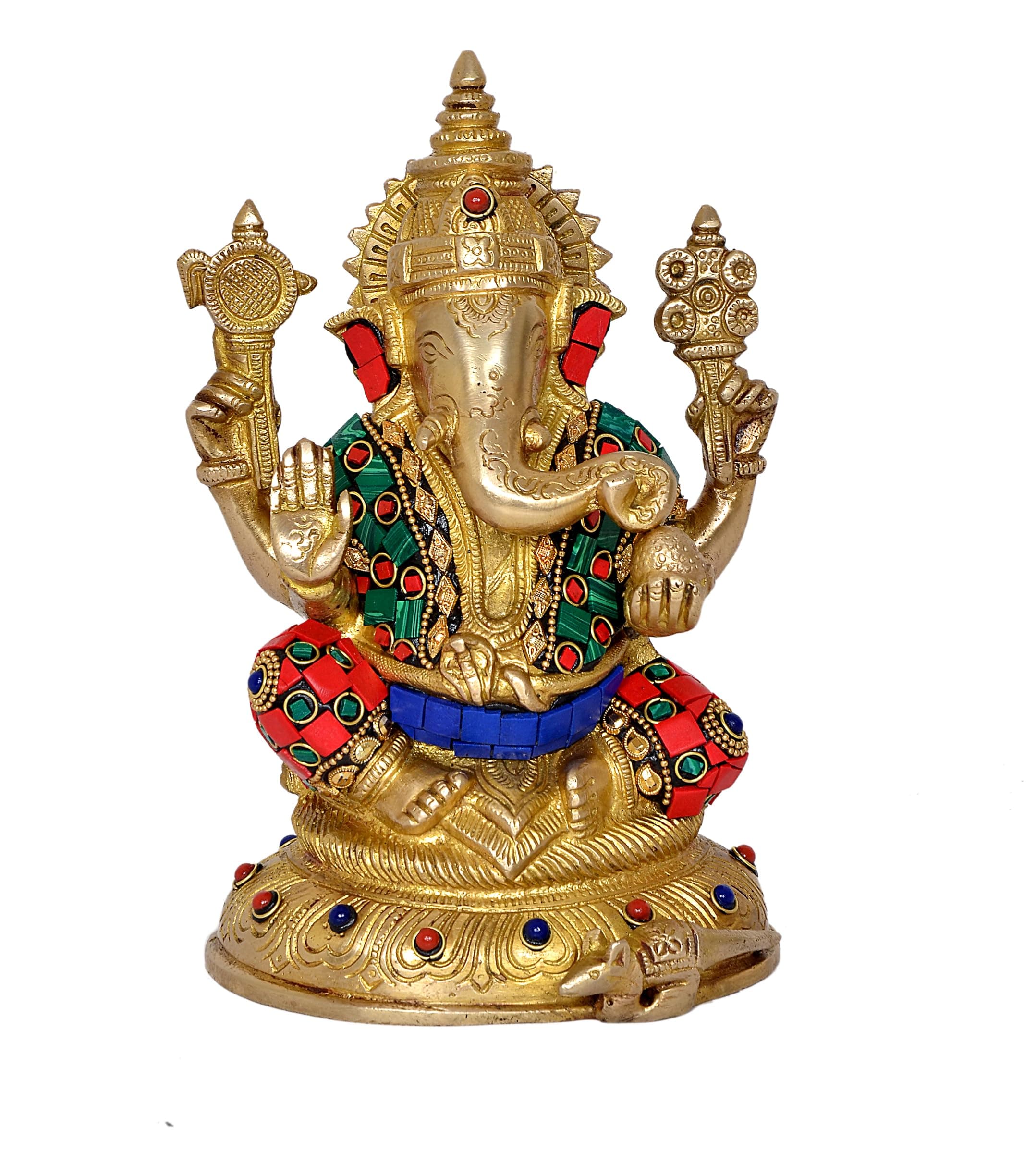 Dattatreya Brass Lord Ganesha Ganpati Idol Vinayak Religious Statue Murti (Height 8 Inch)
