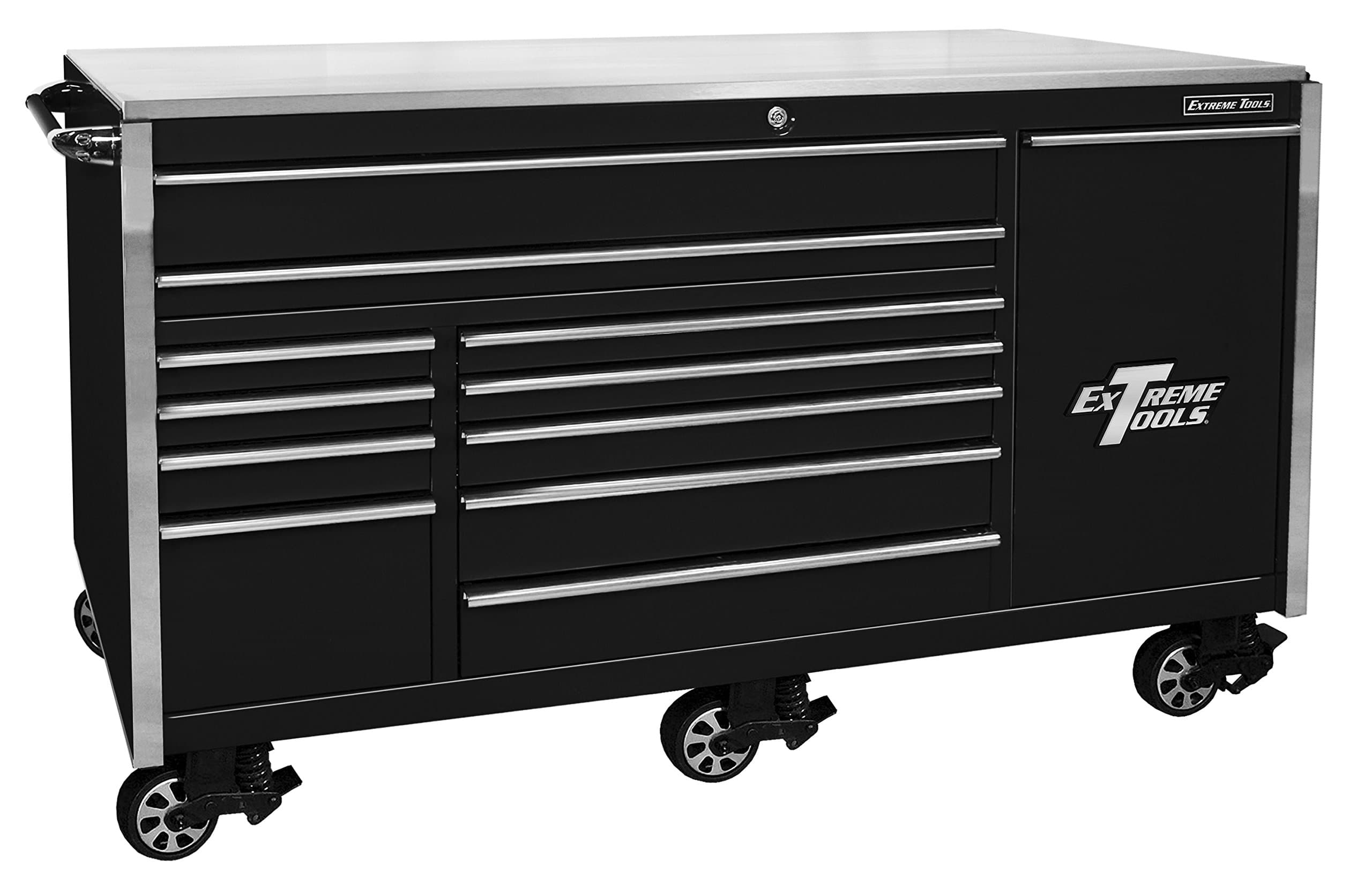 Extreme Tools EX7612RCBK 12-Drawer Roller Cabinet Vertical Drawer Power Strip with Ball Bearing Slides, 76-Inch, Black High Gloss Powder Coat
