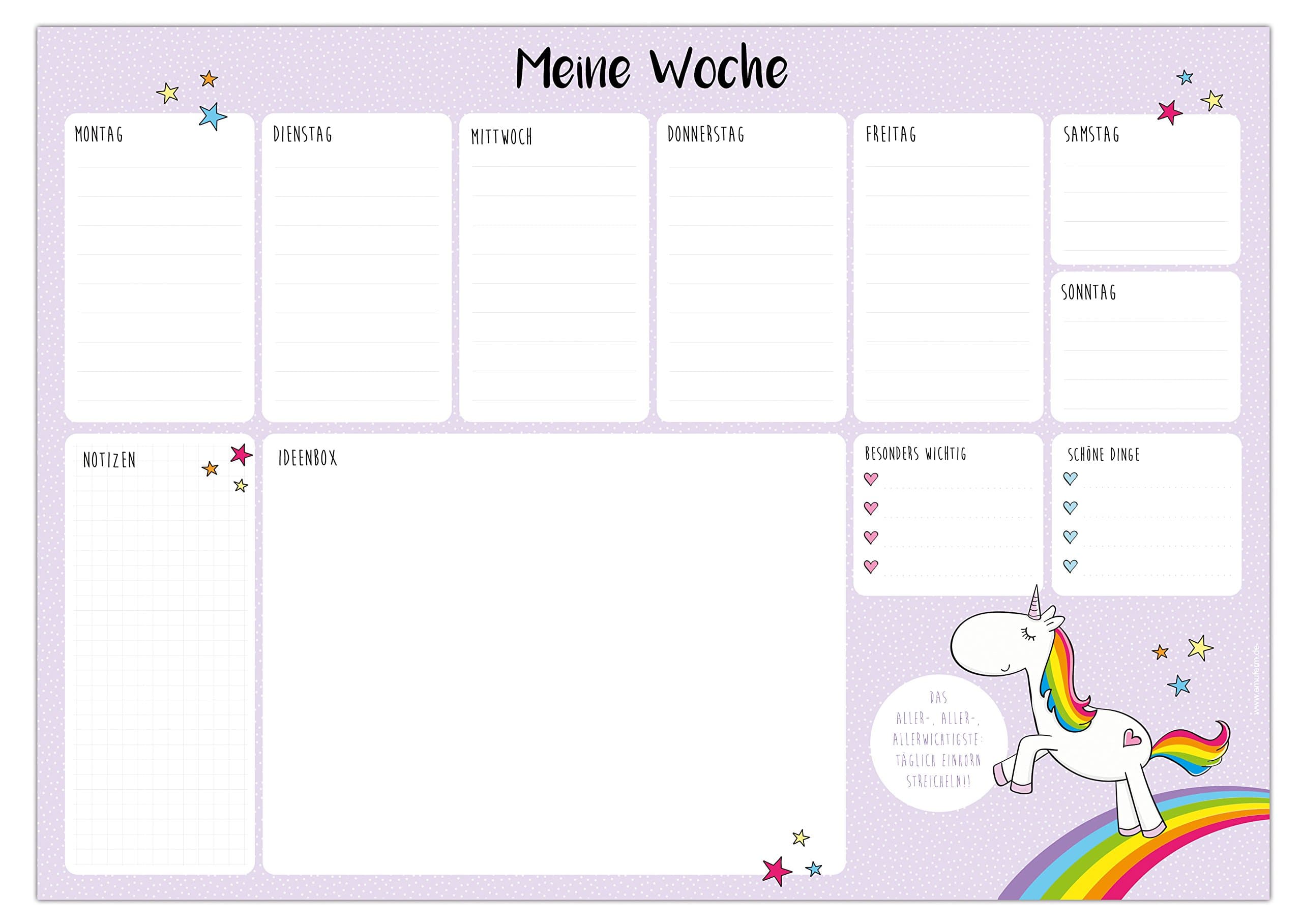 Unicorn paper desk pad to tear off, format A3 (42 x 29.7 cm), 25 sheets, cute unicorn writing pad for girls, weekly planner, gift for school enrollment