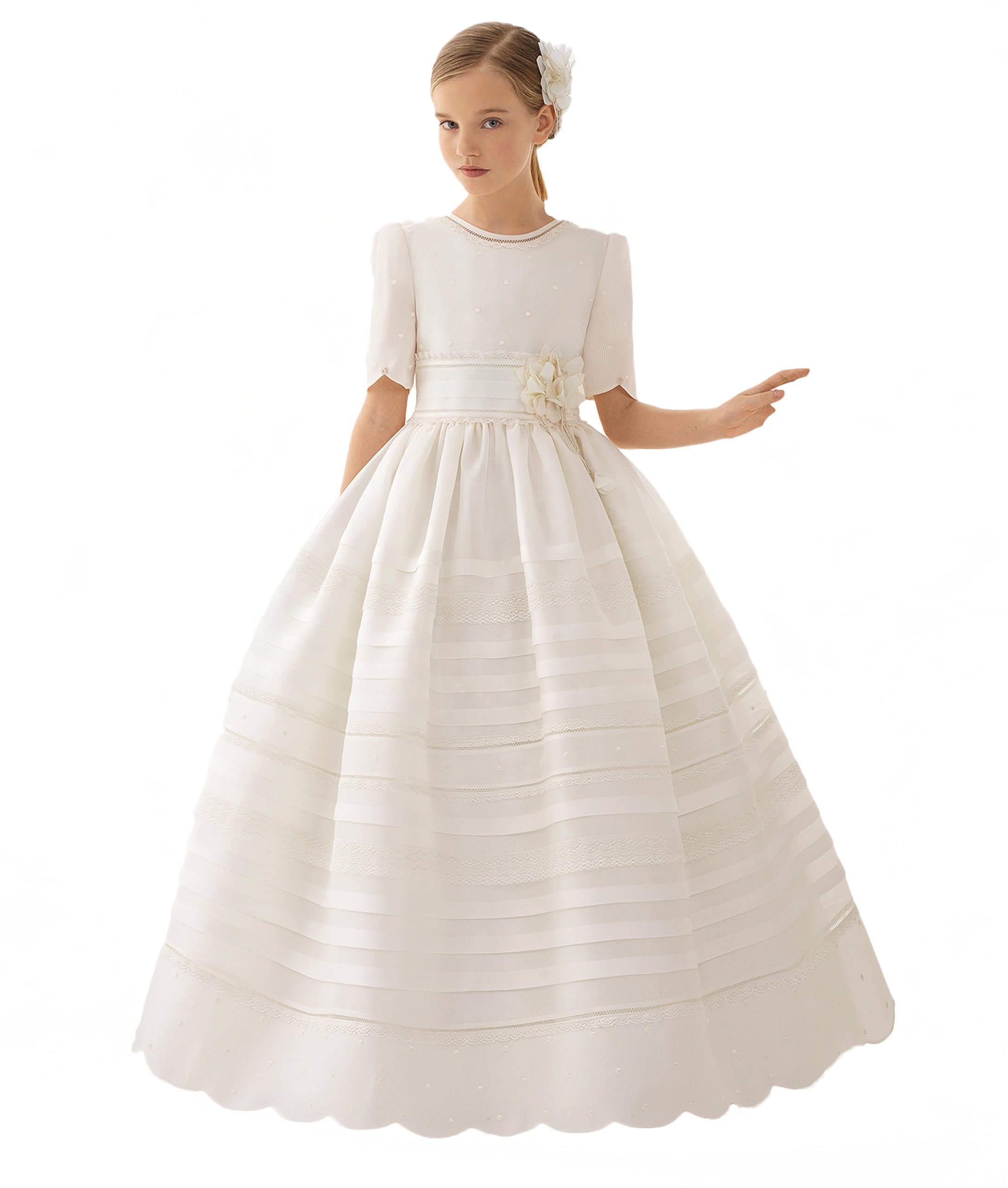 Girl's Beads First Communion Dresses Girl Ball Gown with Sleeves