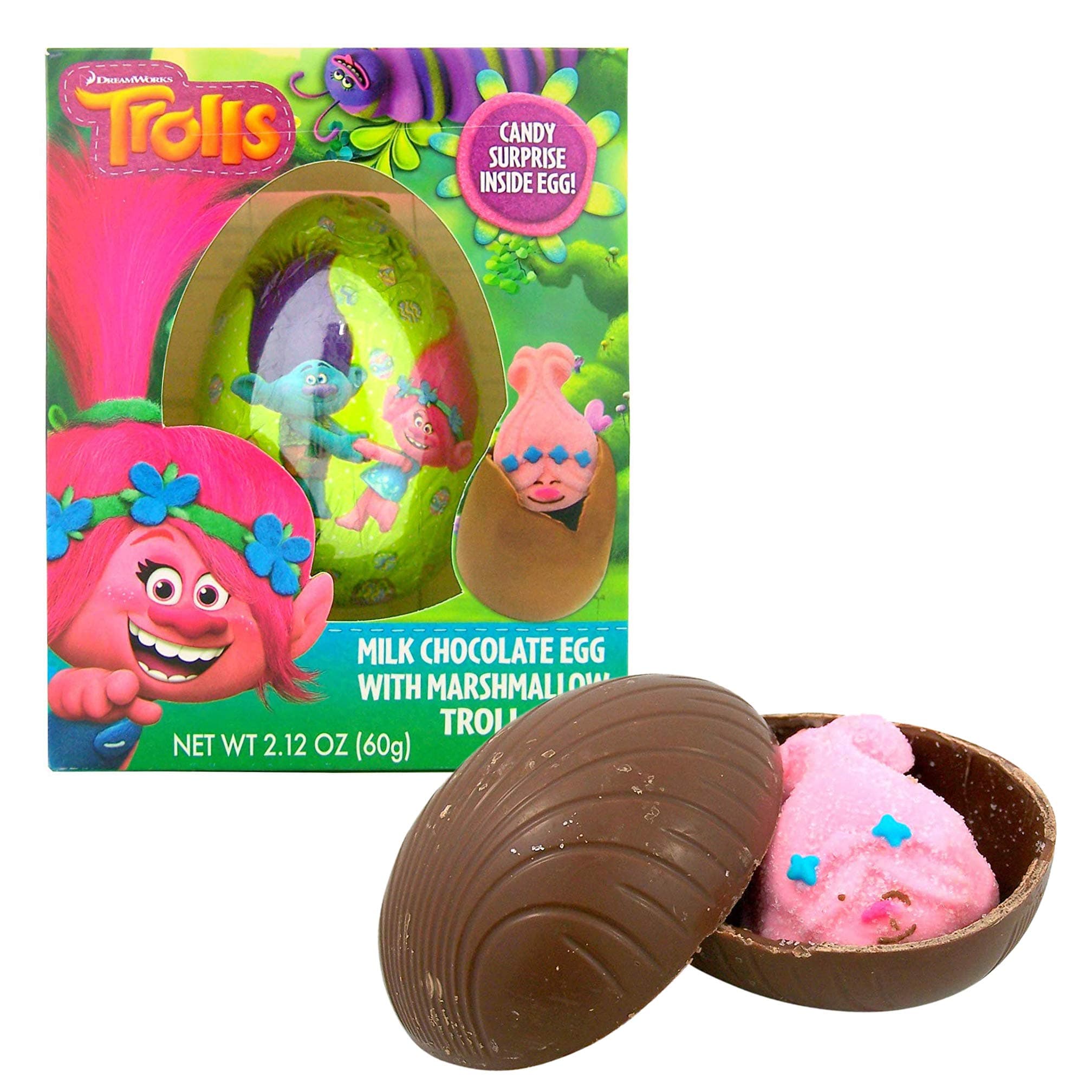 Dreamworks Trolls Stocking Stuffers Milk Chocolate Egg with Marshmallow Candy, 2.12 oz