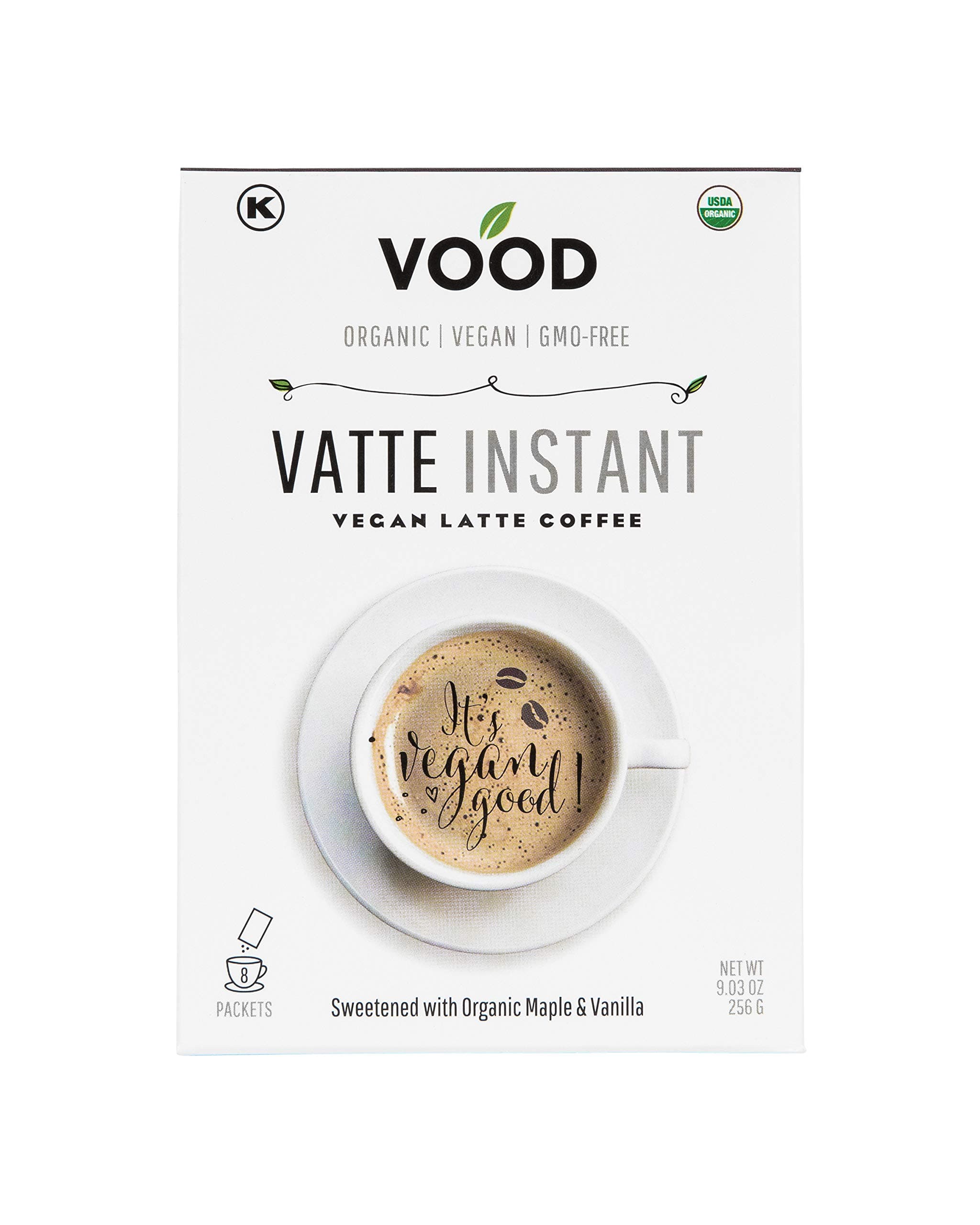 Vatte Instant by VOOD - 100% Vegan & Certified Organic Instant Coffee Latte - Vanilla Flavour - 8 x Single Serve Packets - Gluten-Free, Soy-Free, Dairy-Free, GMO-Free & Kosher - Best Gourmet Drinks