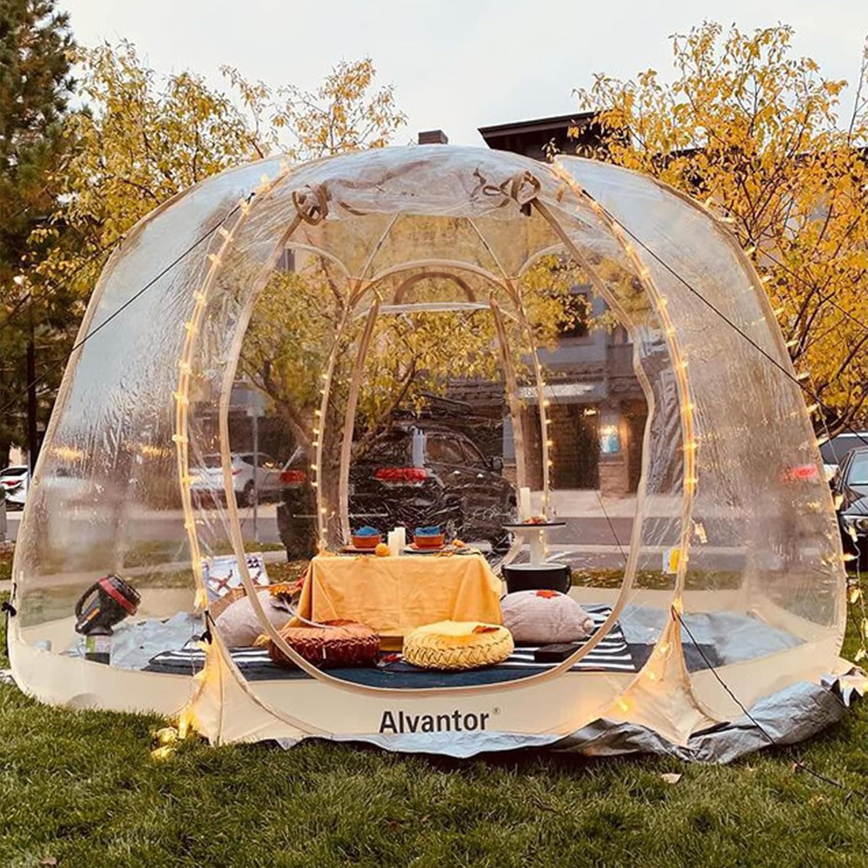 Alvantor® Pop Up Bubble Tent® - 12’ x 12’ Instant Igloo Tent® - 8-10 Person Screen House for Patios - Large Oversize Weather Proof Pod - Cold Protection Camping - Beige