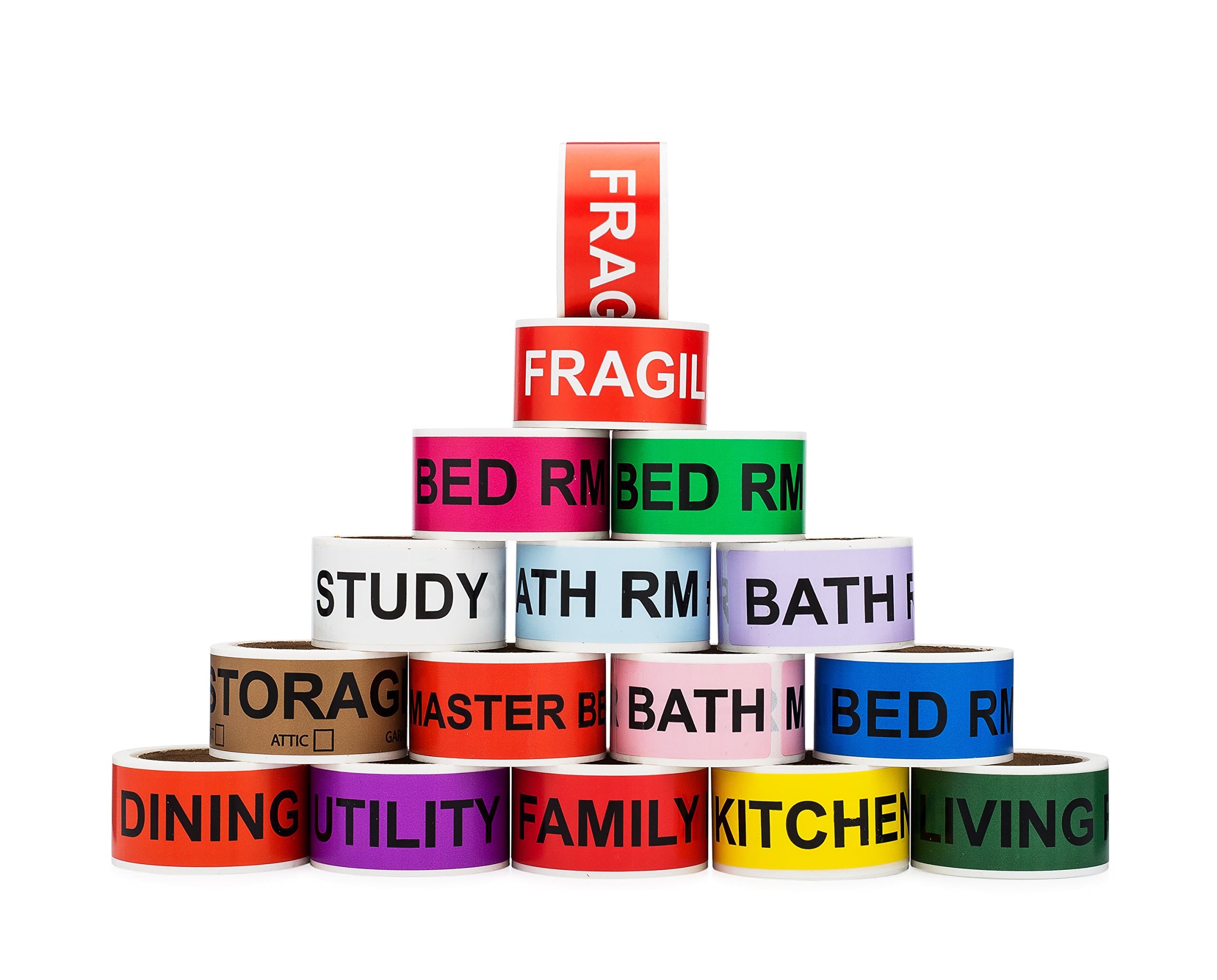 Saurus Brands Home Moving Labels With Fragile Stickers, 4-Bedroom House, 16 Rolls, 50 Labels per Living Space, Plus 100 Fragile Labels, 800 Total Labels