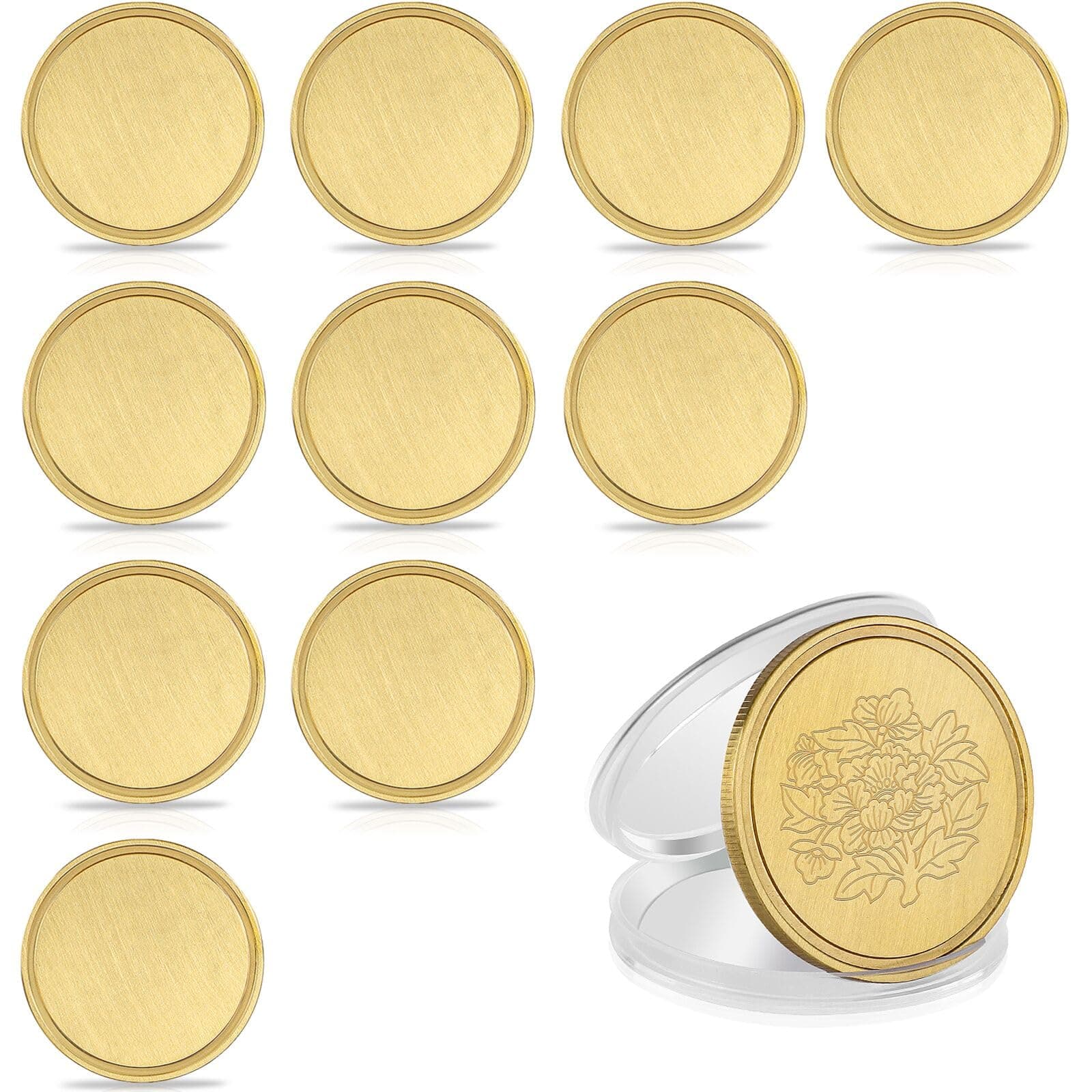 Blank Brass Challenge Coin Laser Engraved Custom Coin Blank 40mm with Acrylic Protective Box DIY Craft Birthday Travel Anniversary Collection (10 Brass)