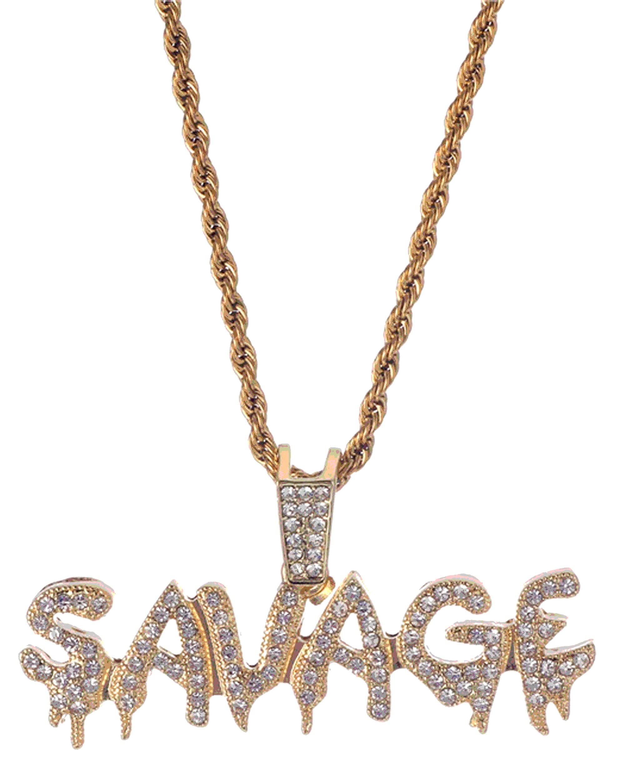 StonhamHip Hop Savage Pendant Necklace - Iced Out Dripping Letters Rhinestone Bling