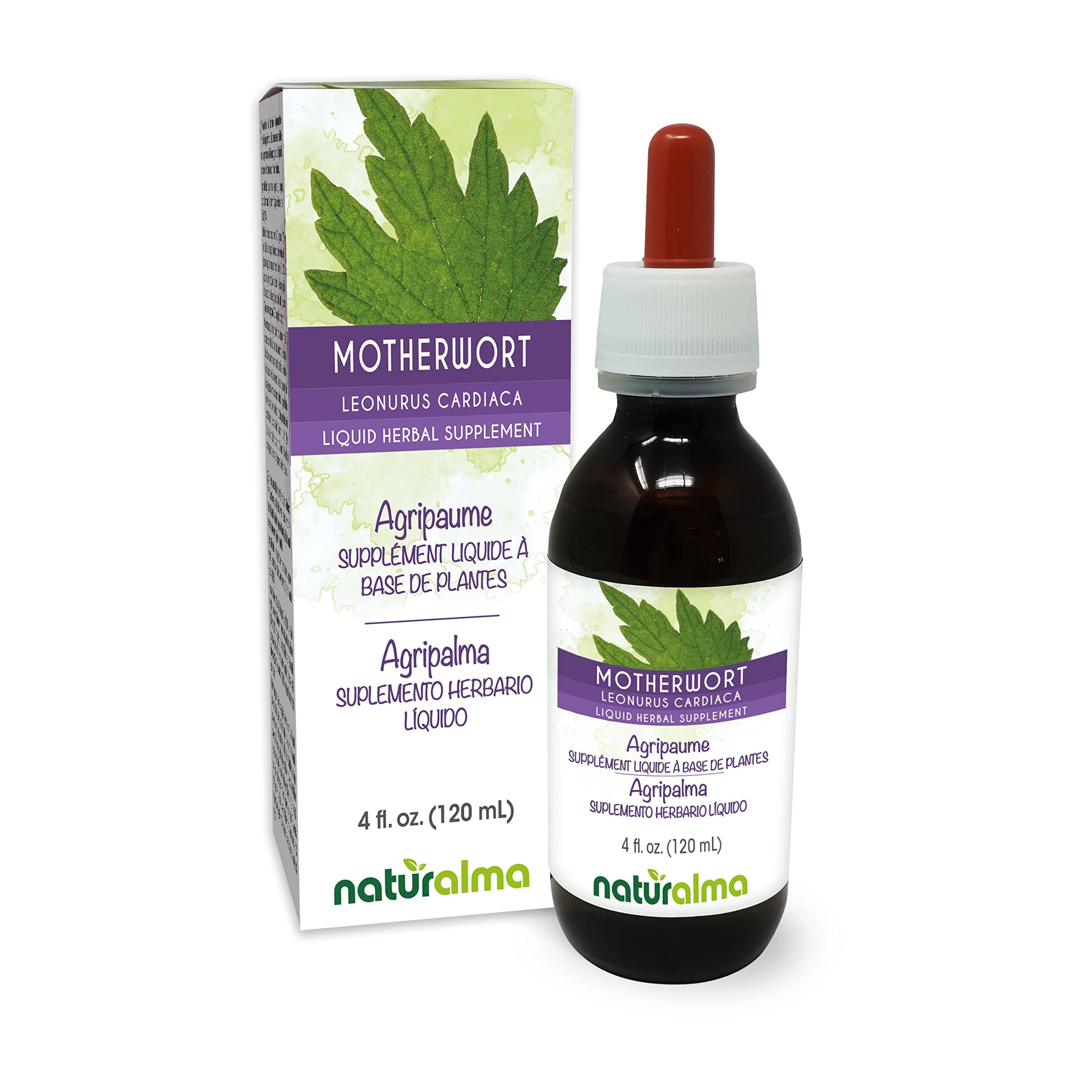 Naturalma Motherwort (Leonurus cardiaca) herb with Flowers Alcohol-Free Tincture - 4 fl oz Liquid Extract in Drops - Herbal Supplement - Vegan