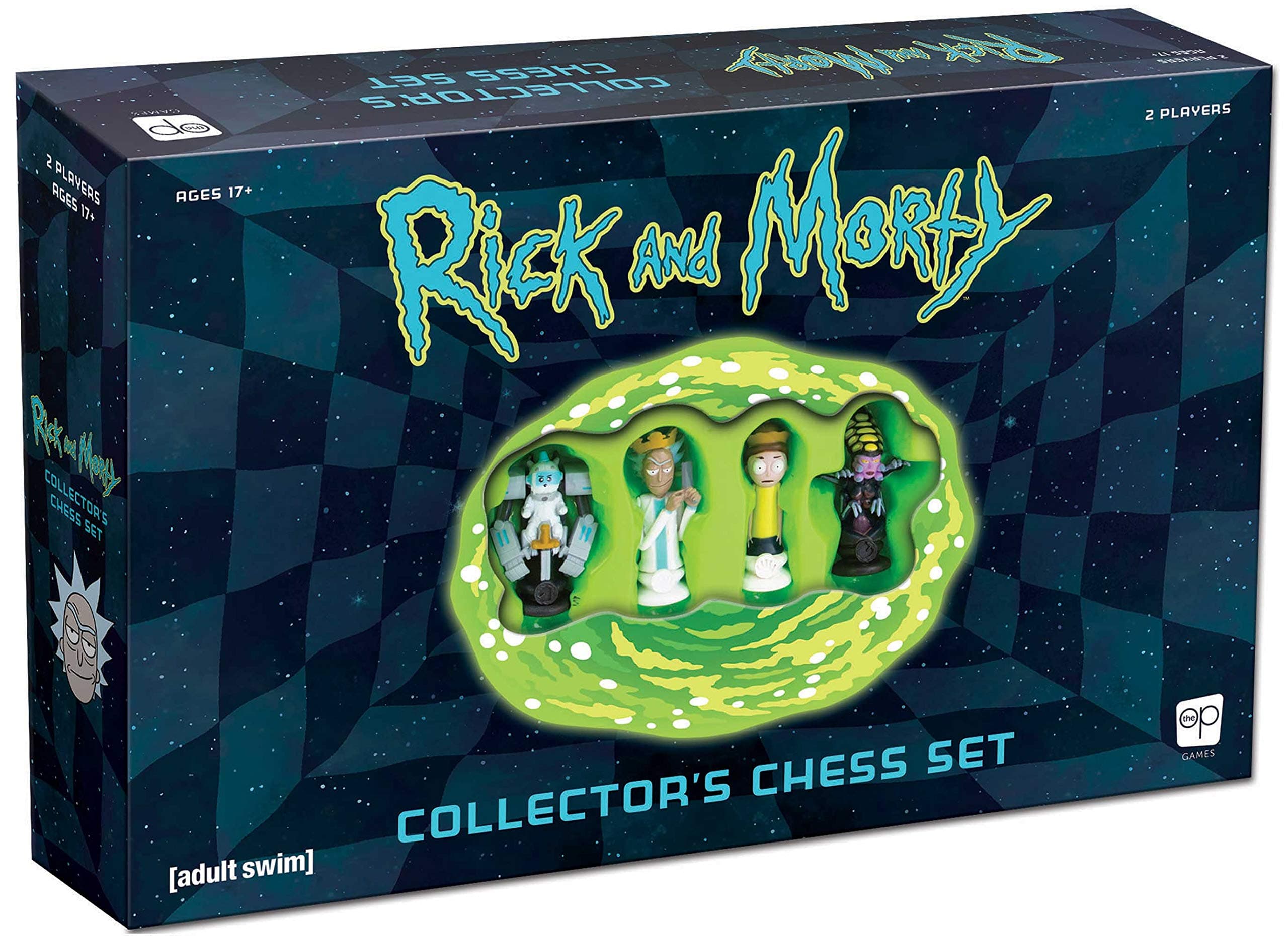 The Op Games Rick and Morty Collector's Chess Set | Collectible 32 Custom Sculpted Chess Pieces Adult Swim Rick and Morty Good and Evil Characters | Officially Licensed Rick and Morty Chess Set