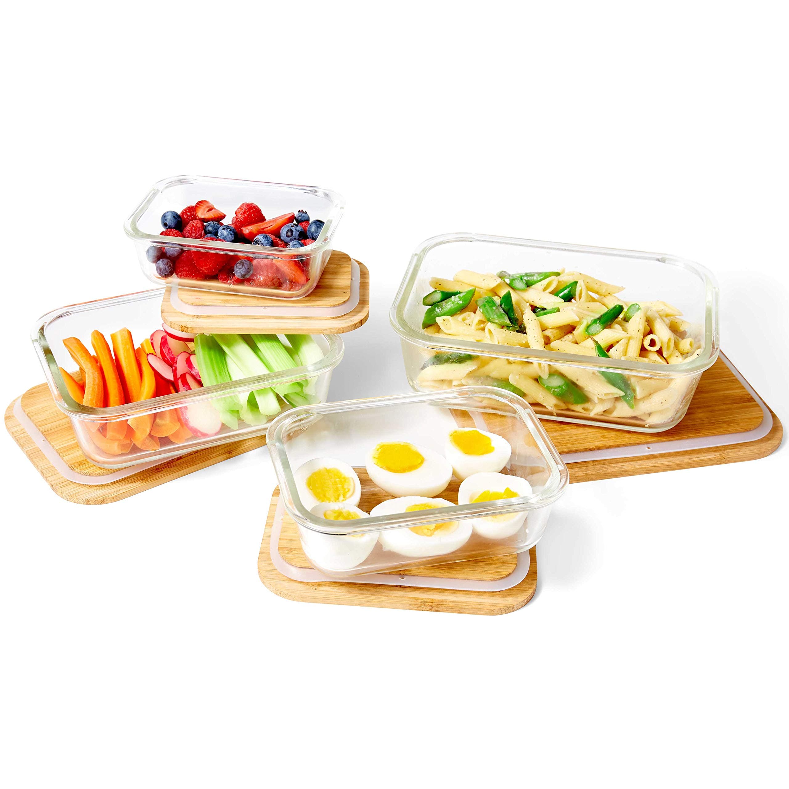 Nummyware Plastic-free Glass Food Containers with Sustainable Bamboo Tops (Set of 4: 370mL, 640mL, 1040mL, 1520mL)