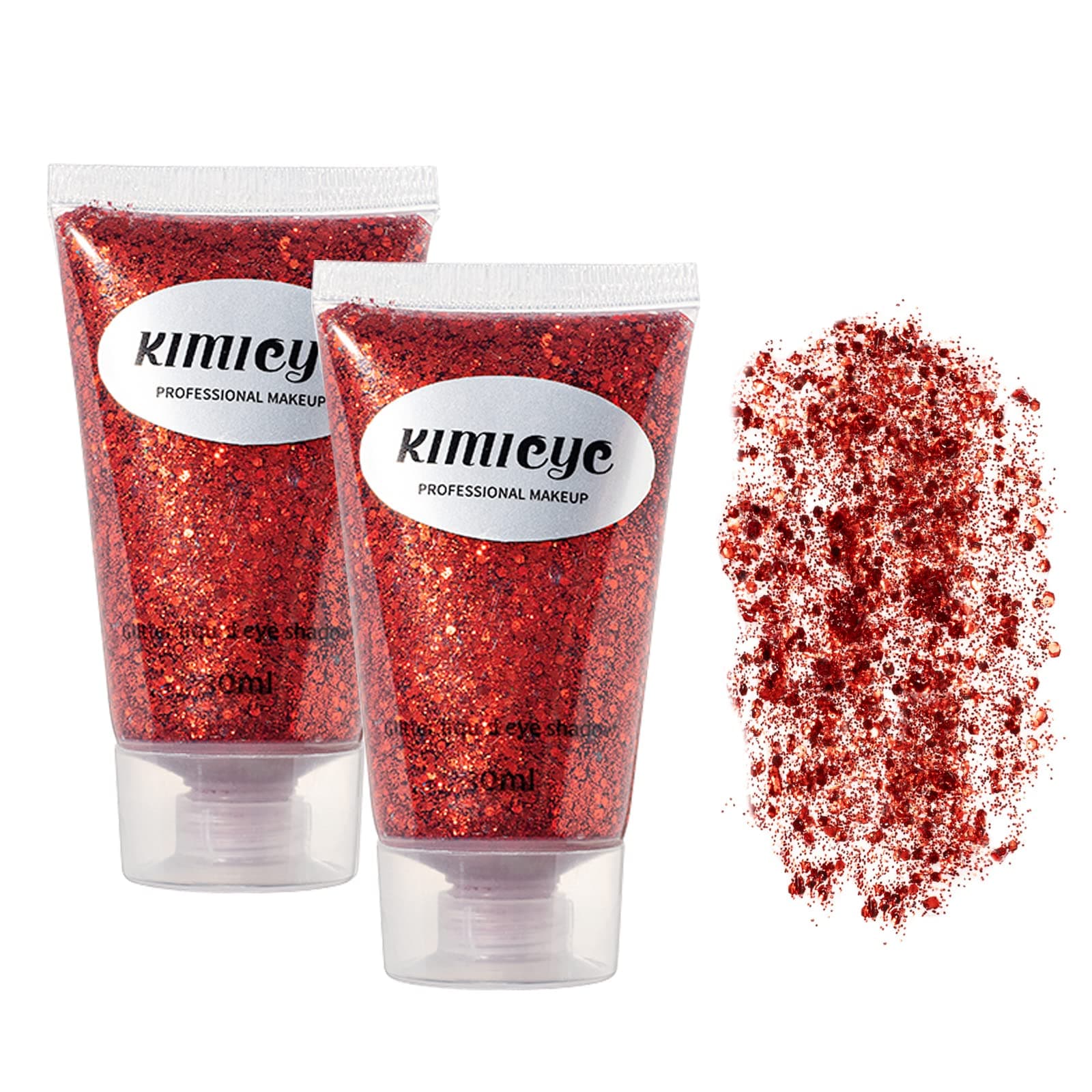 Body Glitter Makeup Set, 2Pcs Mermaid Sequins Face Glitter Gel Makeup for Body, Hair, Face, Nail, Eyeshadow, Long Lasting Waterproof Liquid Glitter Gel Total 10 Colors Available (#8 RED, 2PCS)