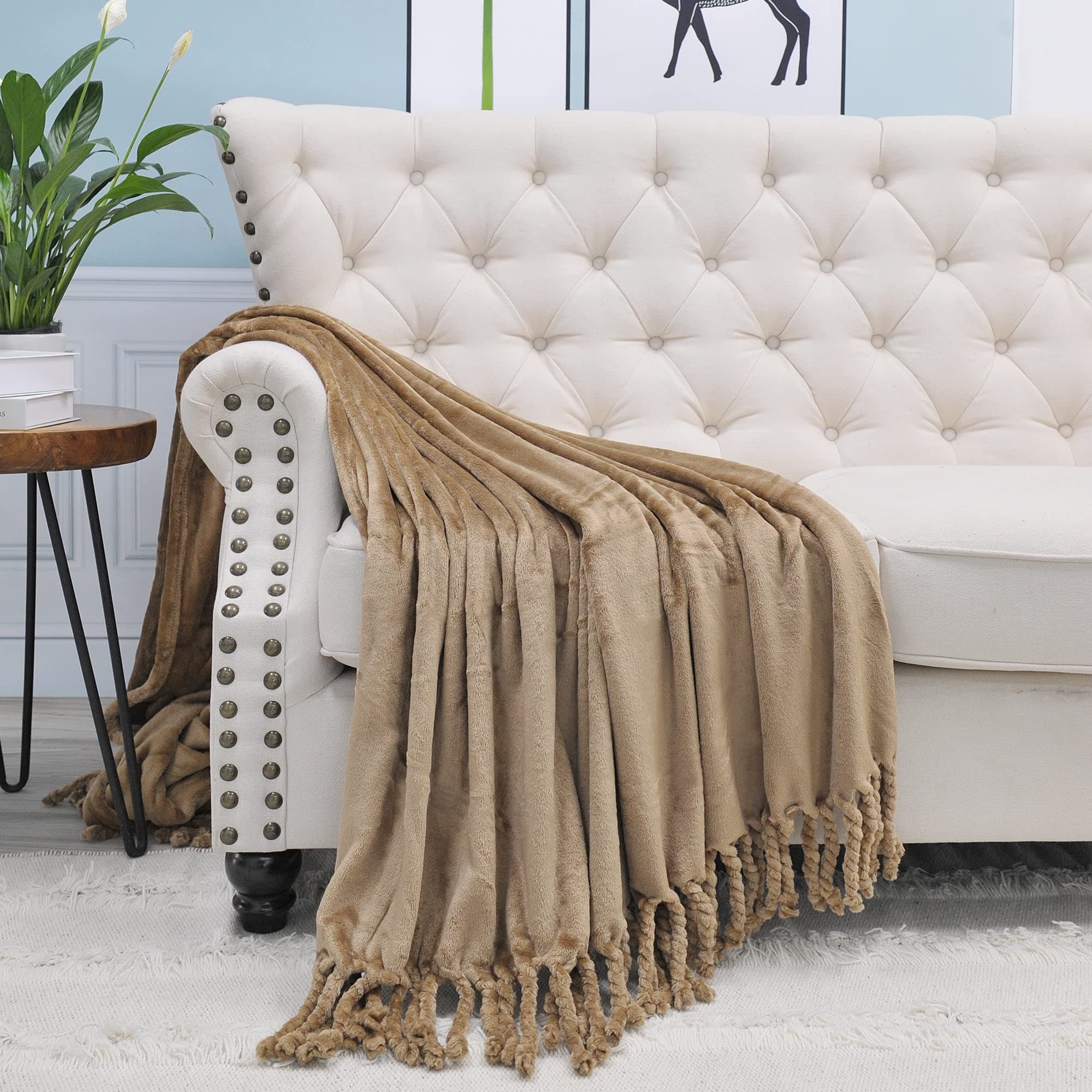 Home Soft ThingsBraided Bed Couch Throw Blankets, Amphora, 50'' x 60'', Soft Fluffy Cozy Throw Blanket Accent Stylish Couch Cover Home Décor